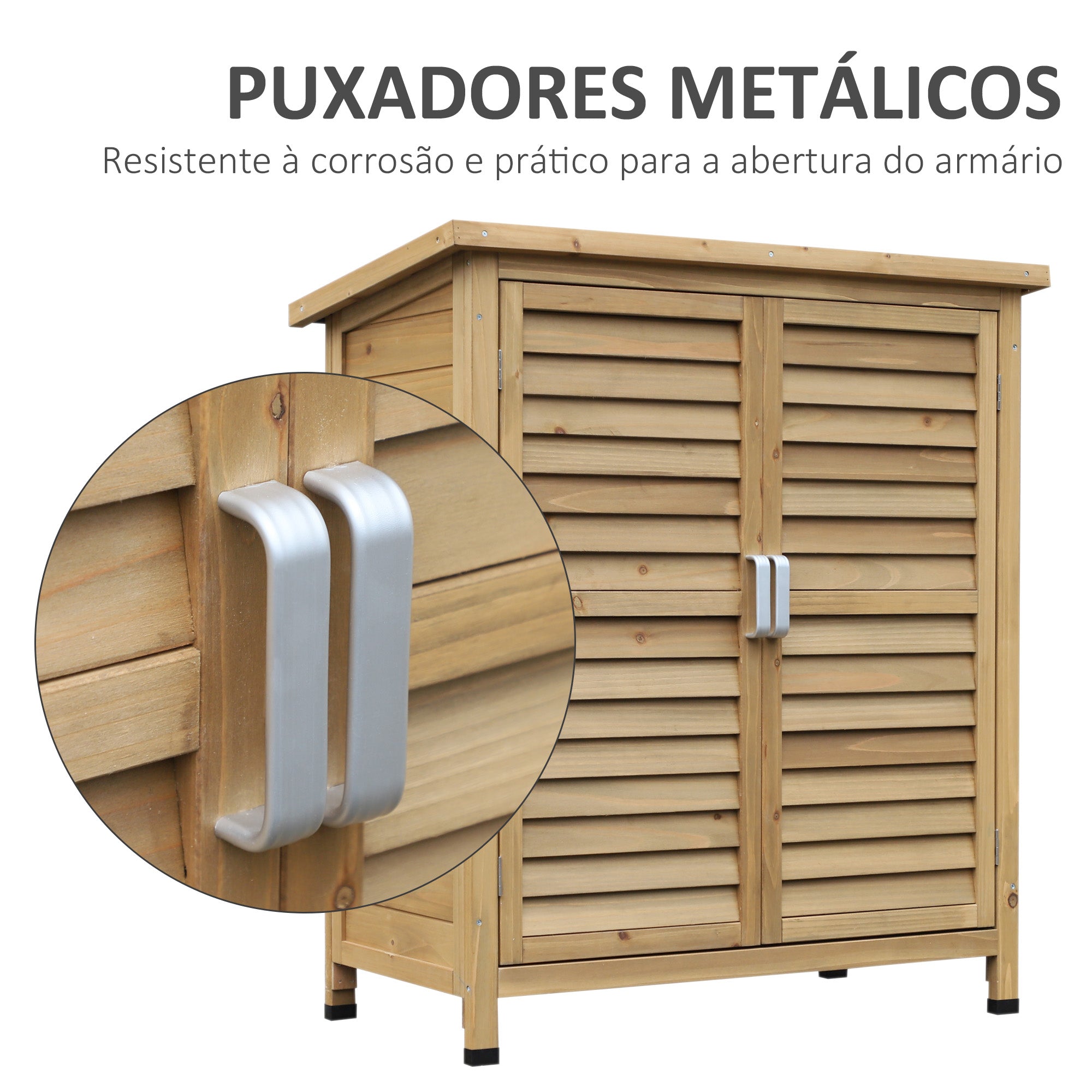 Armário de Jardim de Madeira com 2 Prateleiras Interiores e Teto Inclinado 87x46.5x96.5cm Cor de Madeira Natural
