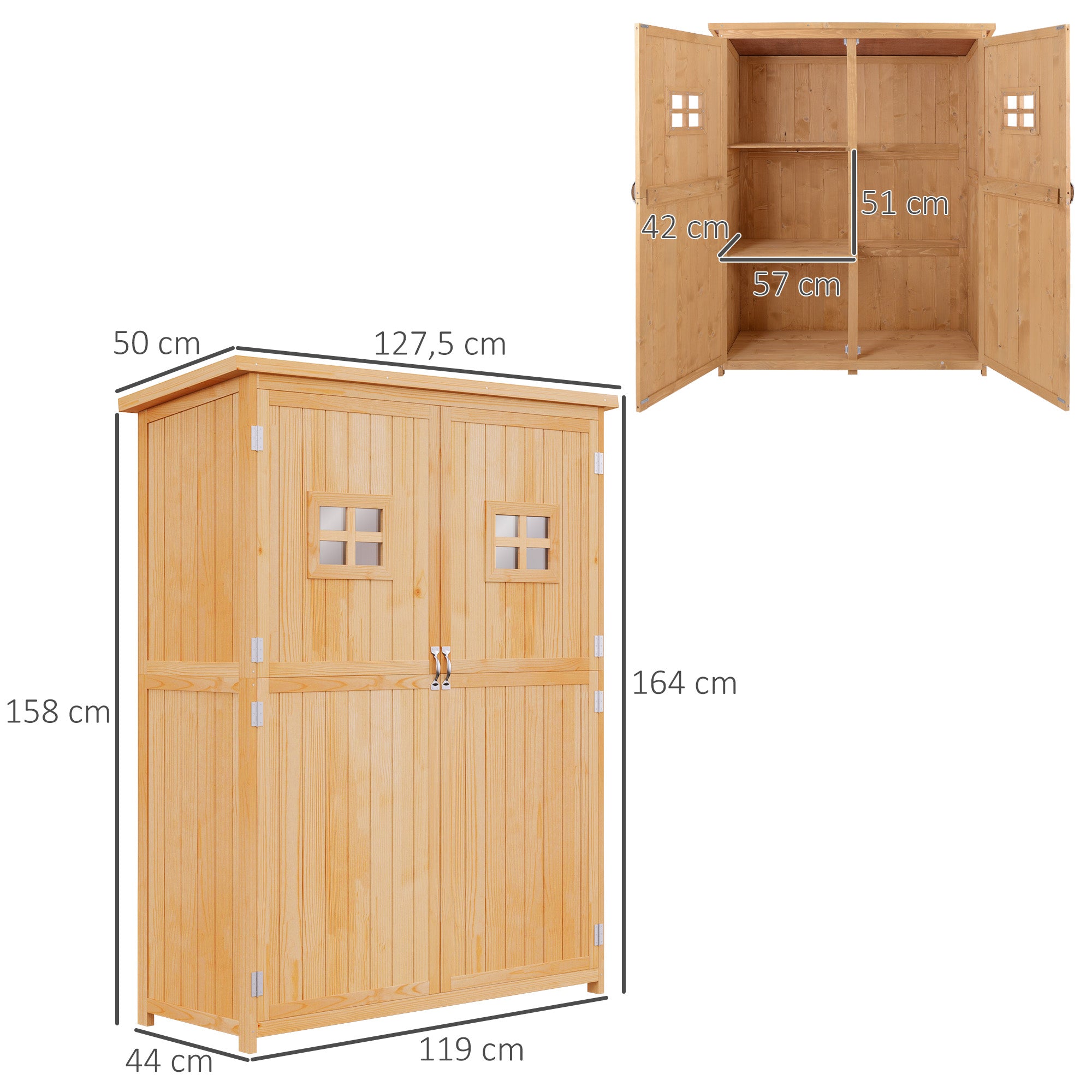 Abrigo de Jardim de Madeira Natural 127,5x50x164 cm - Cor Madeira Natural