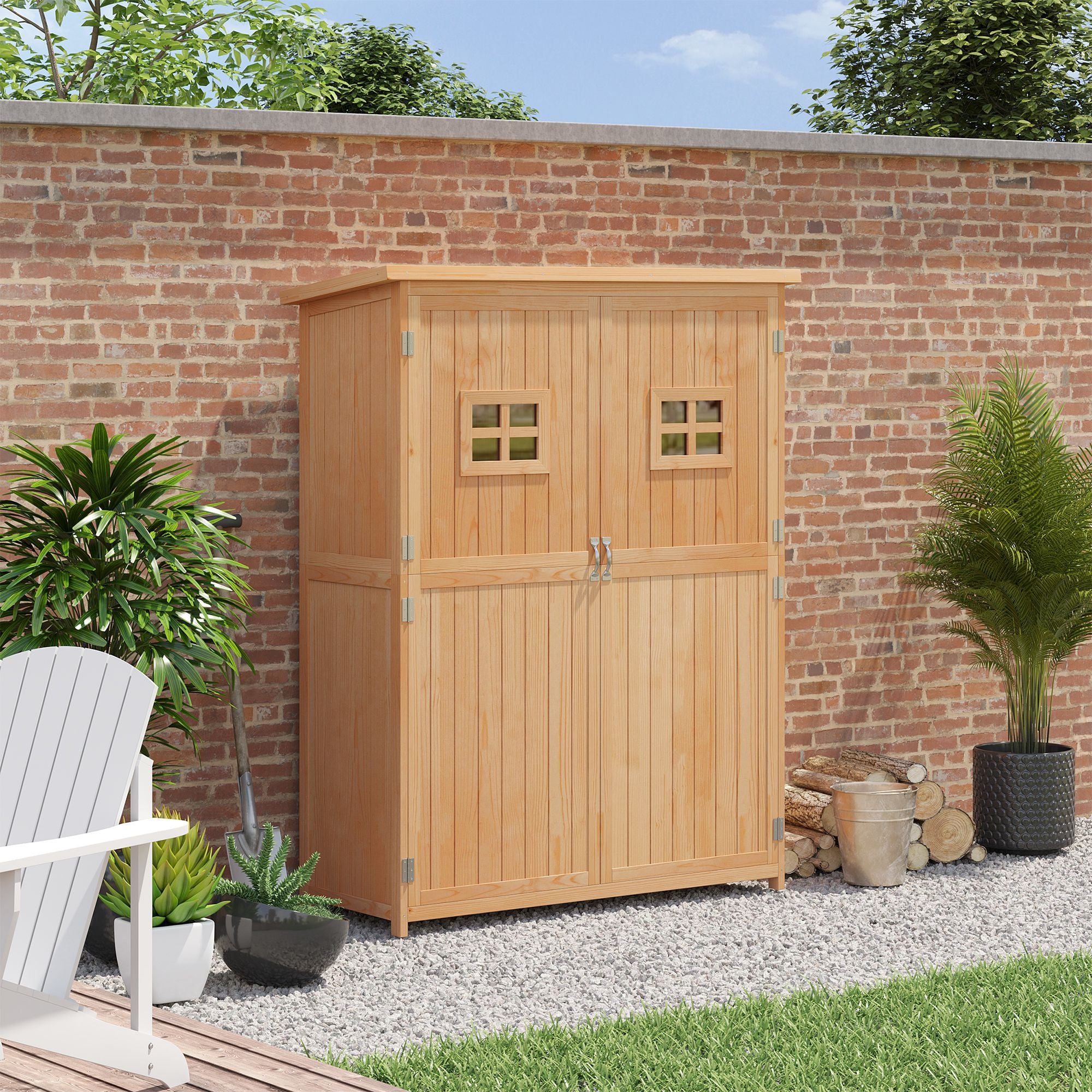 Abrigo de Jardim de Madeira Natural 127,5x50x164 cm - Cor Madeira Natural