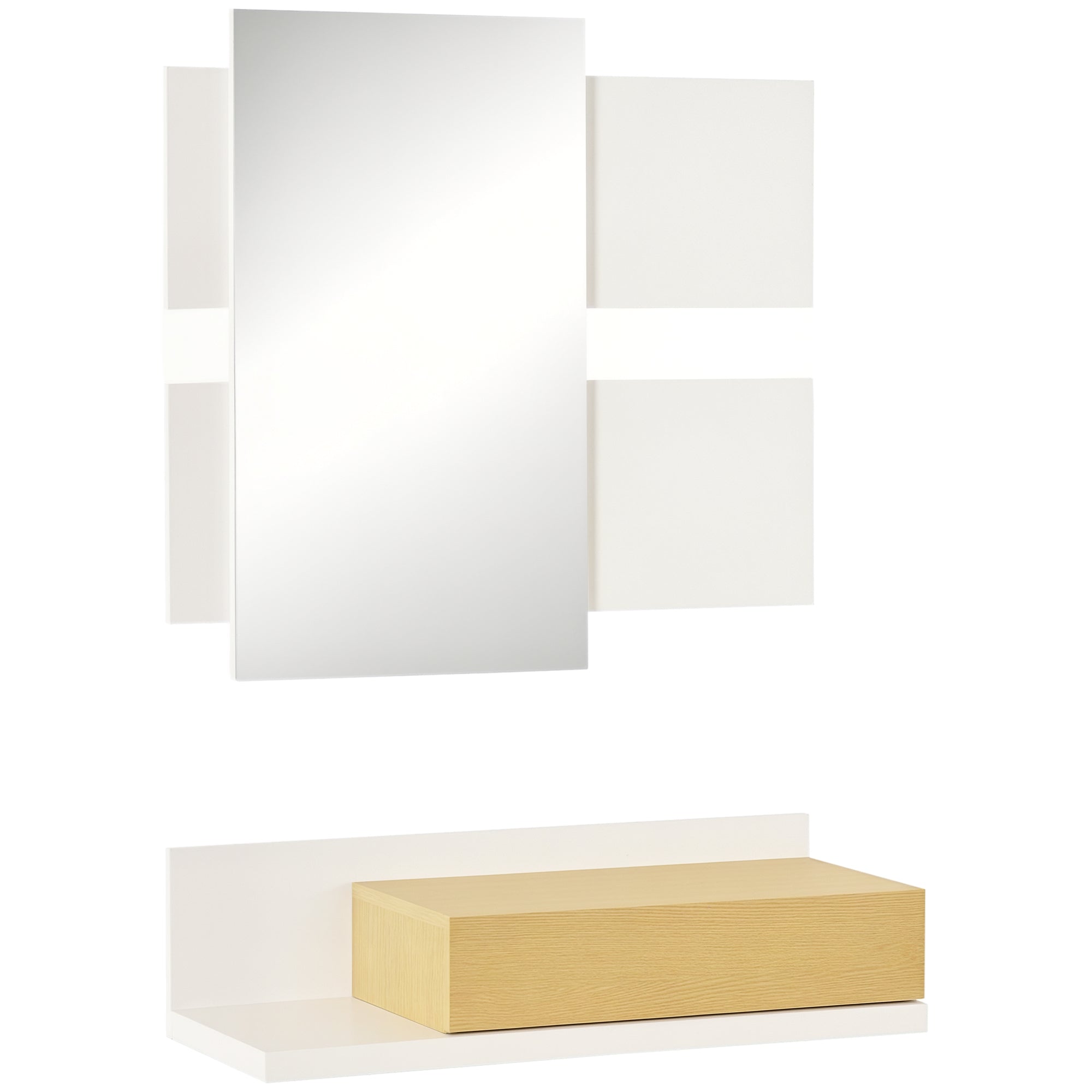 Conjunto de Móveis de Entrada com Espelho e Gaveta 75x4x70cm Branco e Madeira
