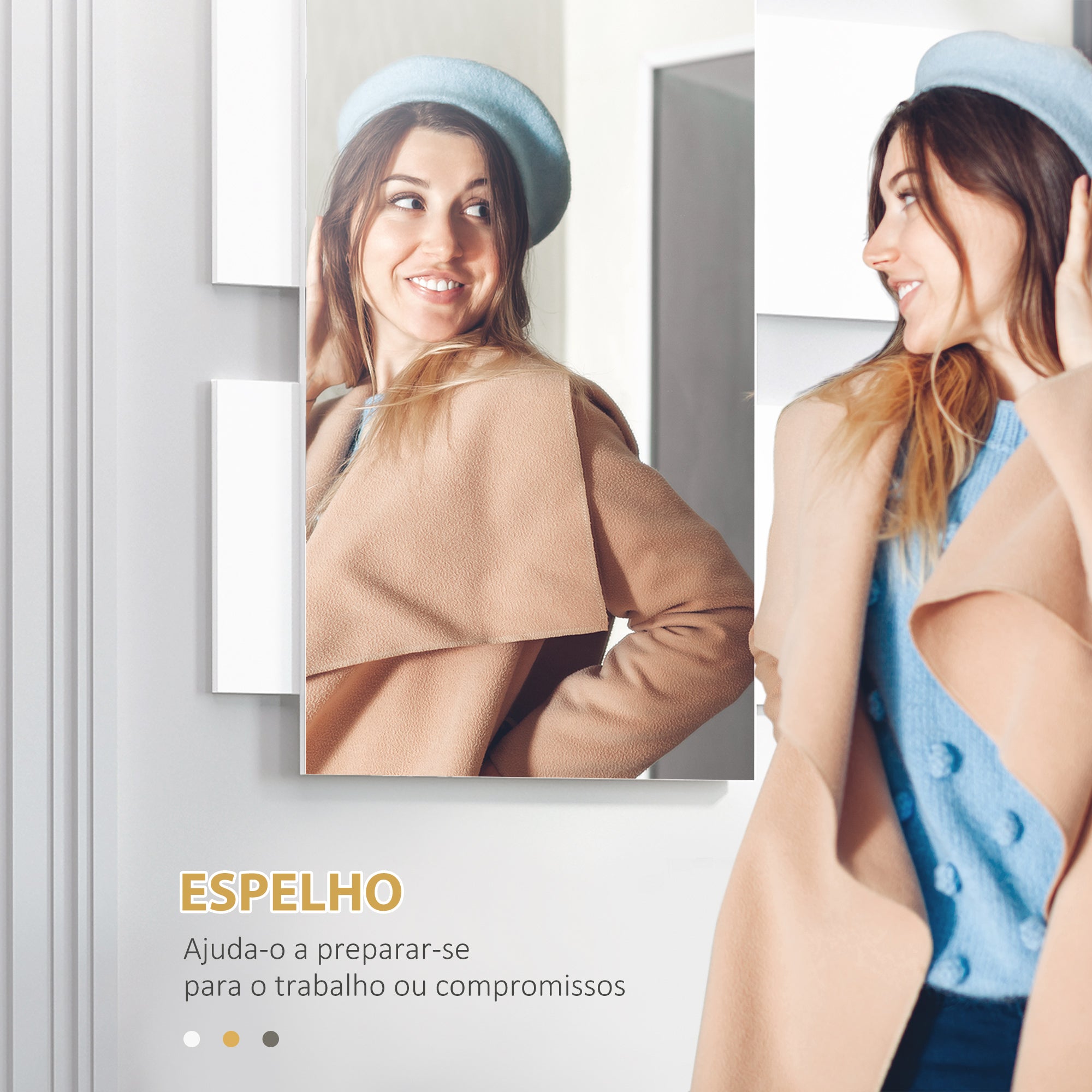 Conjunto de Móveis de Entrada com Espelho e Gaveta 75x4x70cm Branco e Madeira