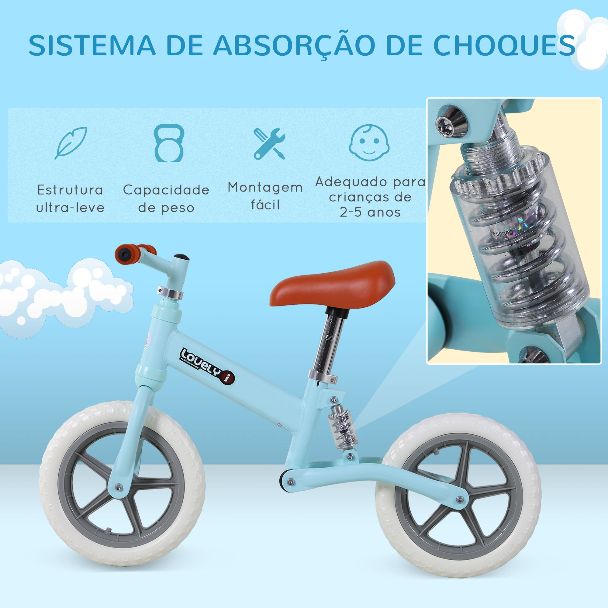 Bicicleta sem Pedais para Crianças 2-5 Anos Azul 85x36x54 cm