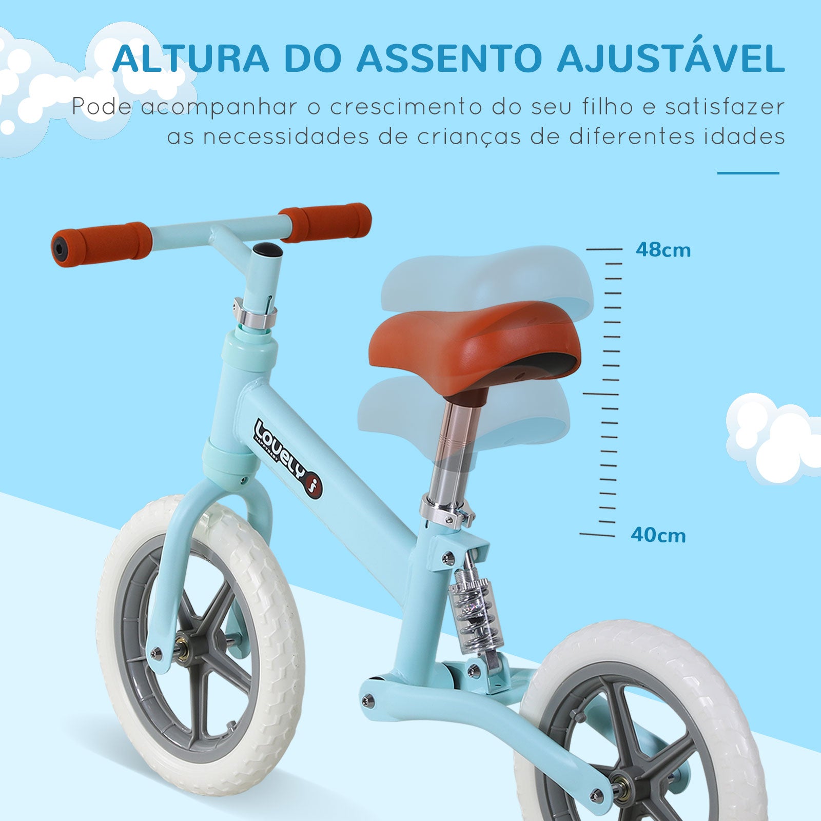 Bicicleta sem Pedais para Crianças 2-5 Anos Azul 85x36x54 cm
