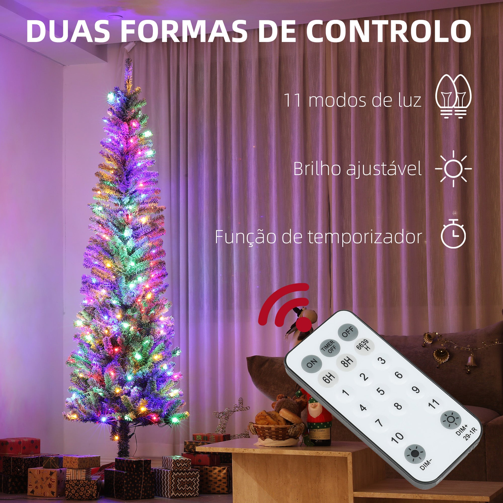 Árvore de Natal Artificial 225 cm Verde com 220 Luzes LED Duas Cores