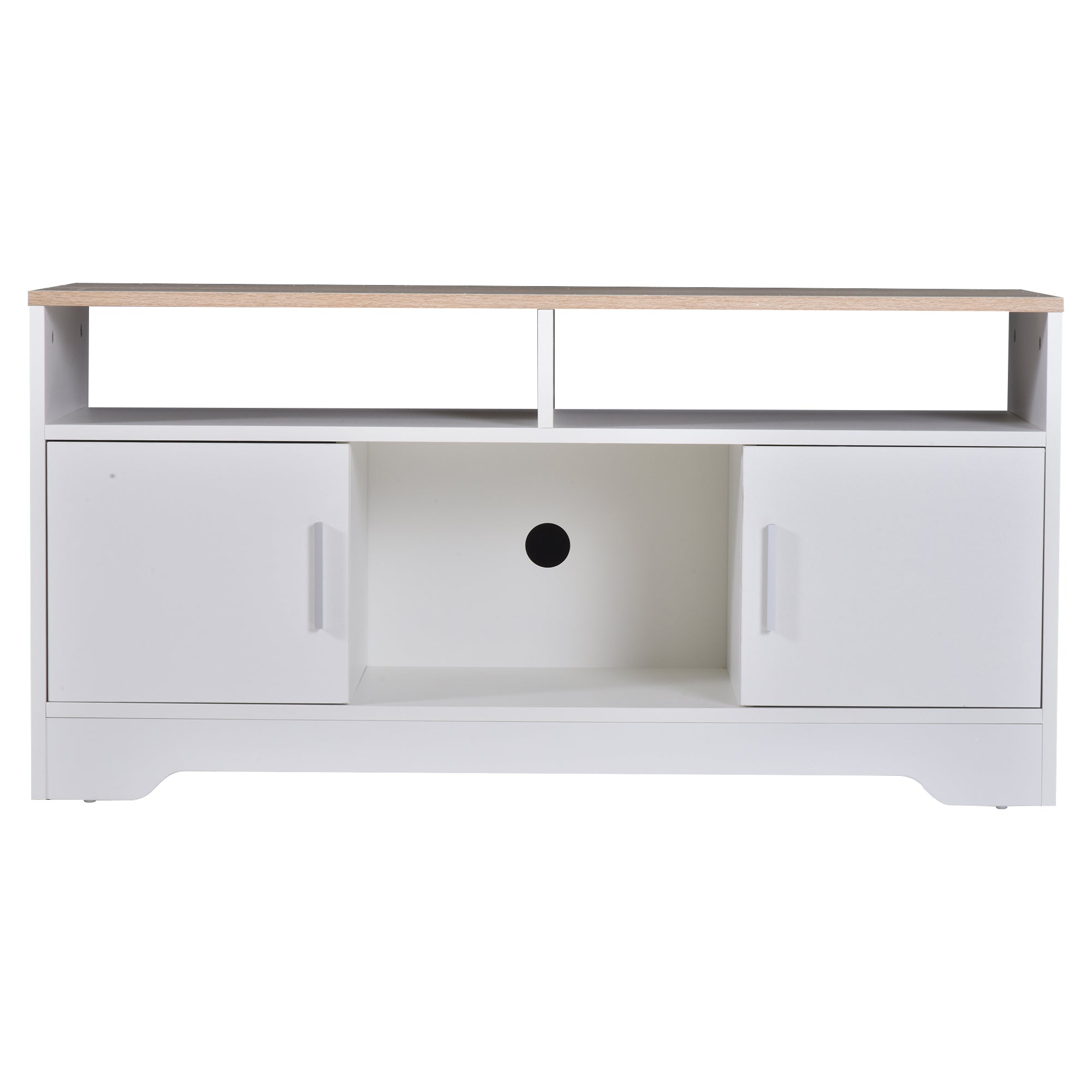 Móvel de TV com Amplo Espaço de Arrumação 105x40x52 cm - Branco e Madeira