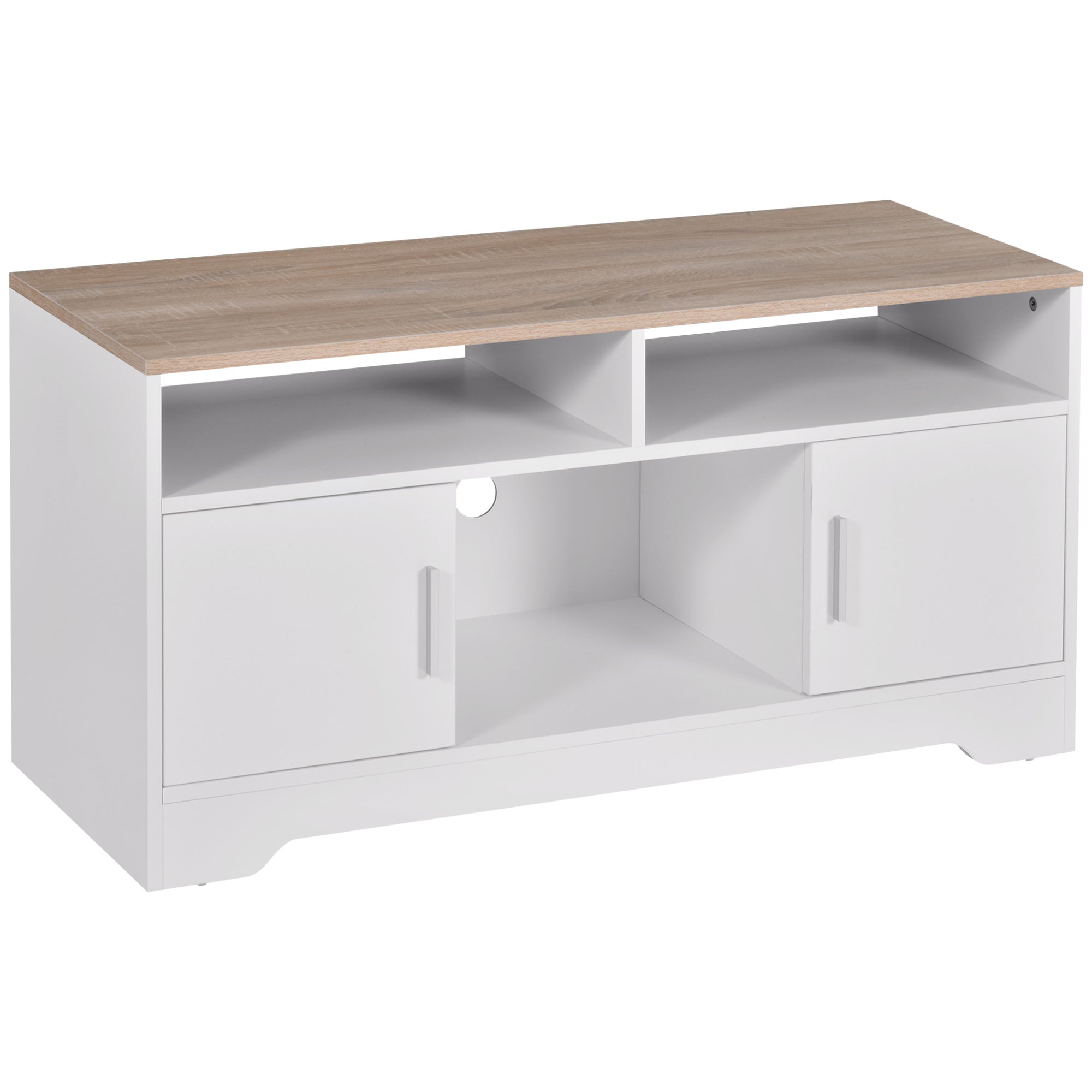 Móvel de TV com Amplo Espaço de Arrumação 105x40x52 cm - Branco e Madeira