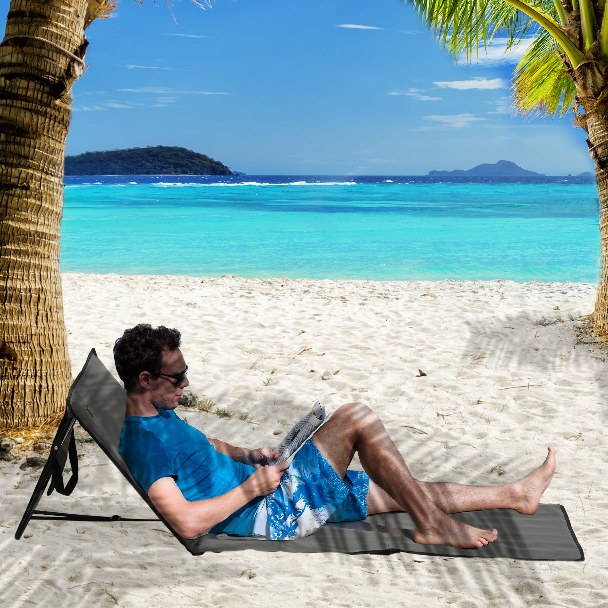 Conjunto de Esteiras de Praia Dobrável – 142x51x40 cm – Cinzento – Aço e Tecido Oxford