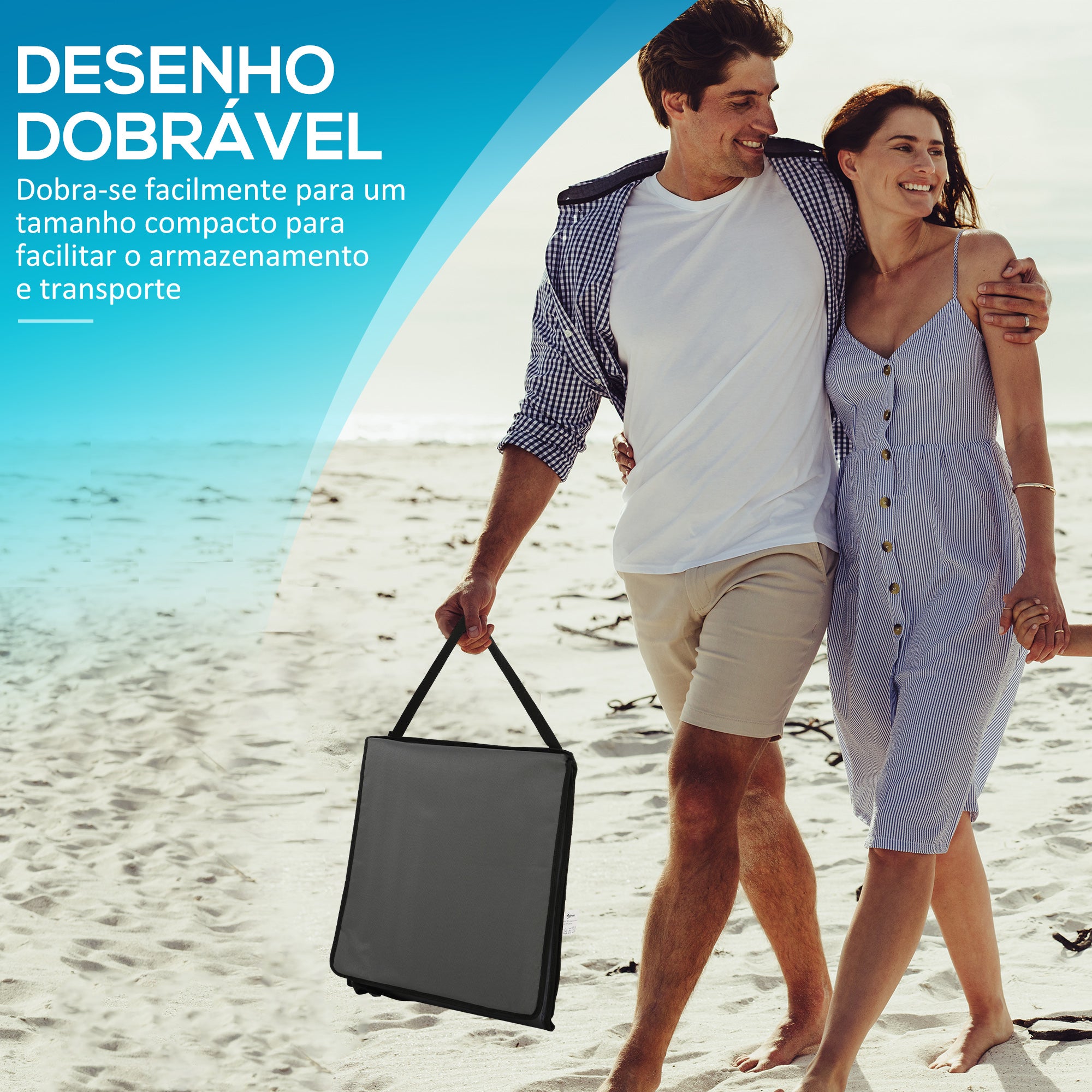 Conjunto de Esteiras de Praia Dobrável – 142x51x40 cm – Cinzento – Aço e Tecido Oxford