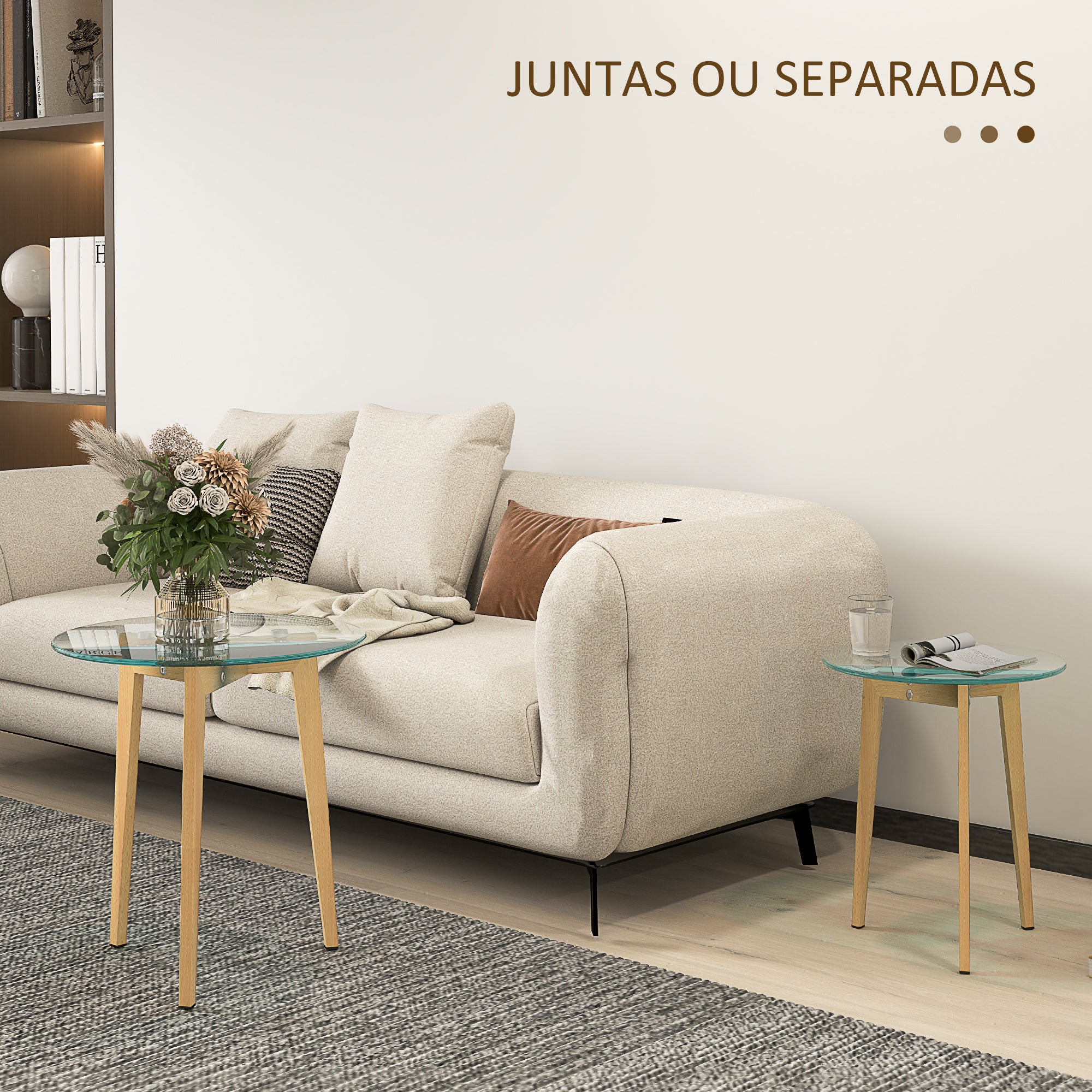 Conjunto de 2 Mesas de Apoio – Ø50x45 cm e Ø40x40 cm – Transparente – Vidro Temperado e Aço