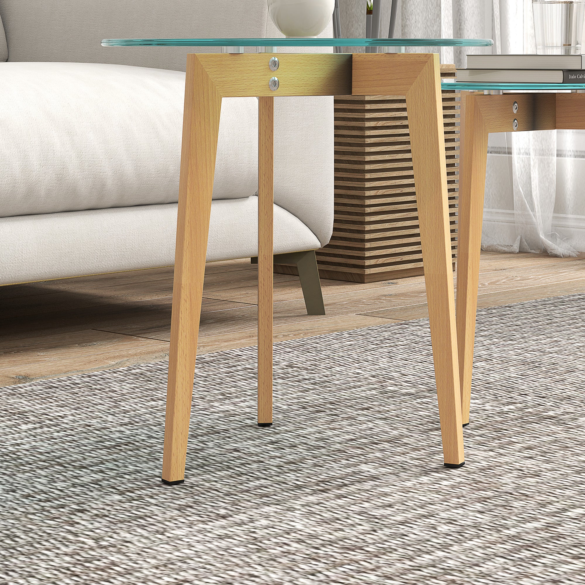 Conjunto de 2 Mesas de Apoio – Ø50x45 cm e Ø40x40 cm – Transparente – Vidro Temperado e Aço