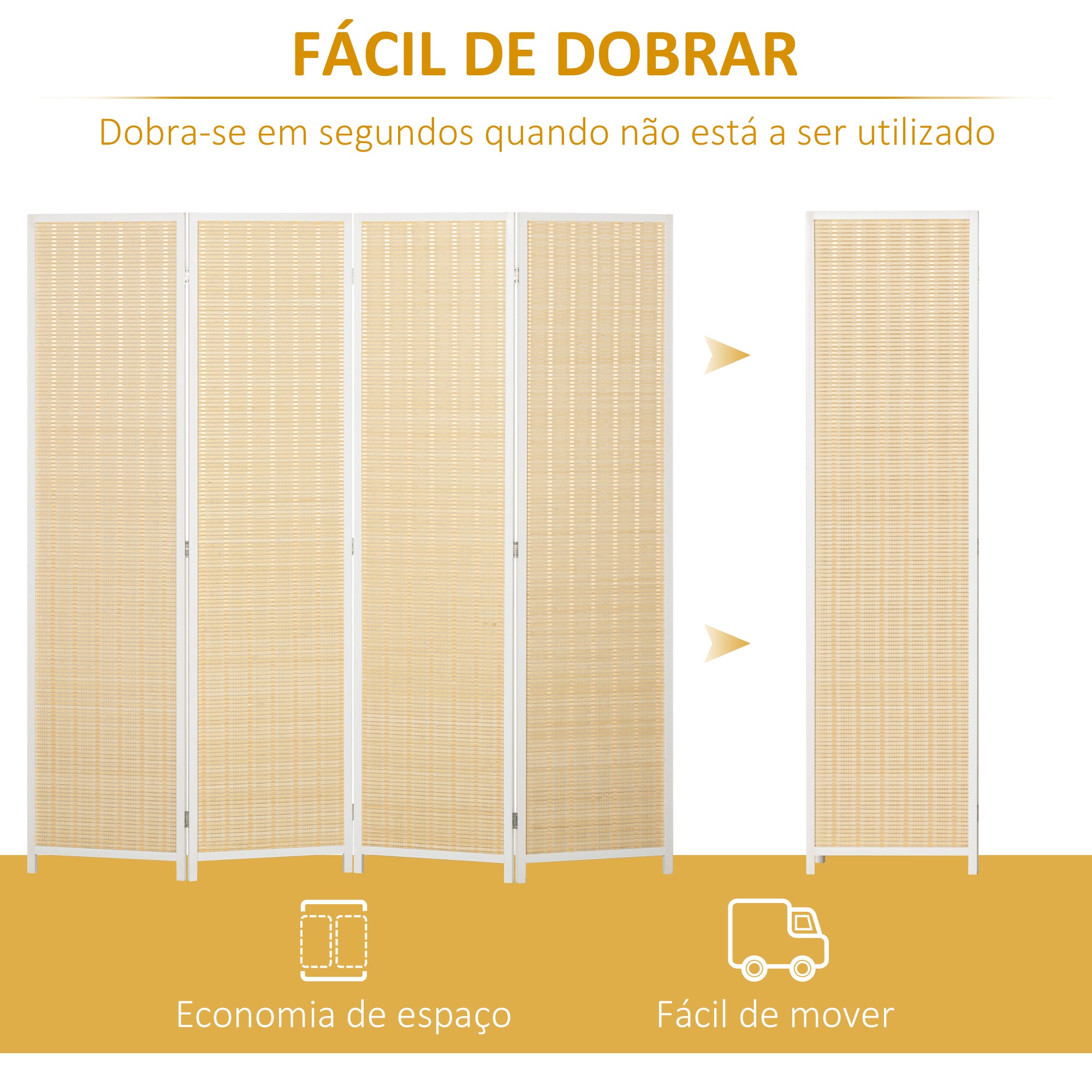 Biombo de 4 Painéis 180x180 cm Branco - Separador de Ambientes Elegante