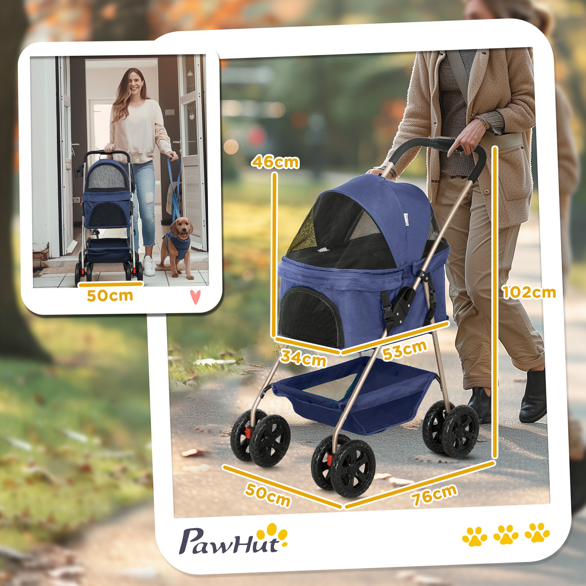 Carrinho para Cães Miniatura 3 em 1 Azul 76x50x102 cm