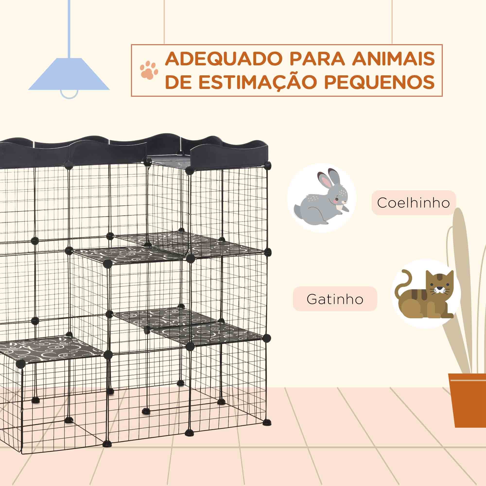 Recinto Metálico para Pequenos Animais 105x70x116 cm - Cor Preto