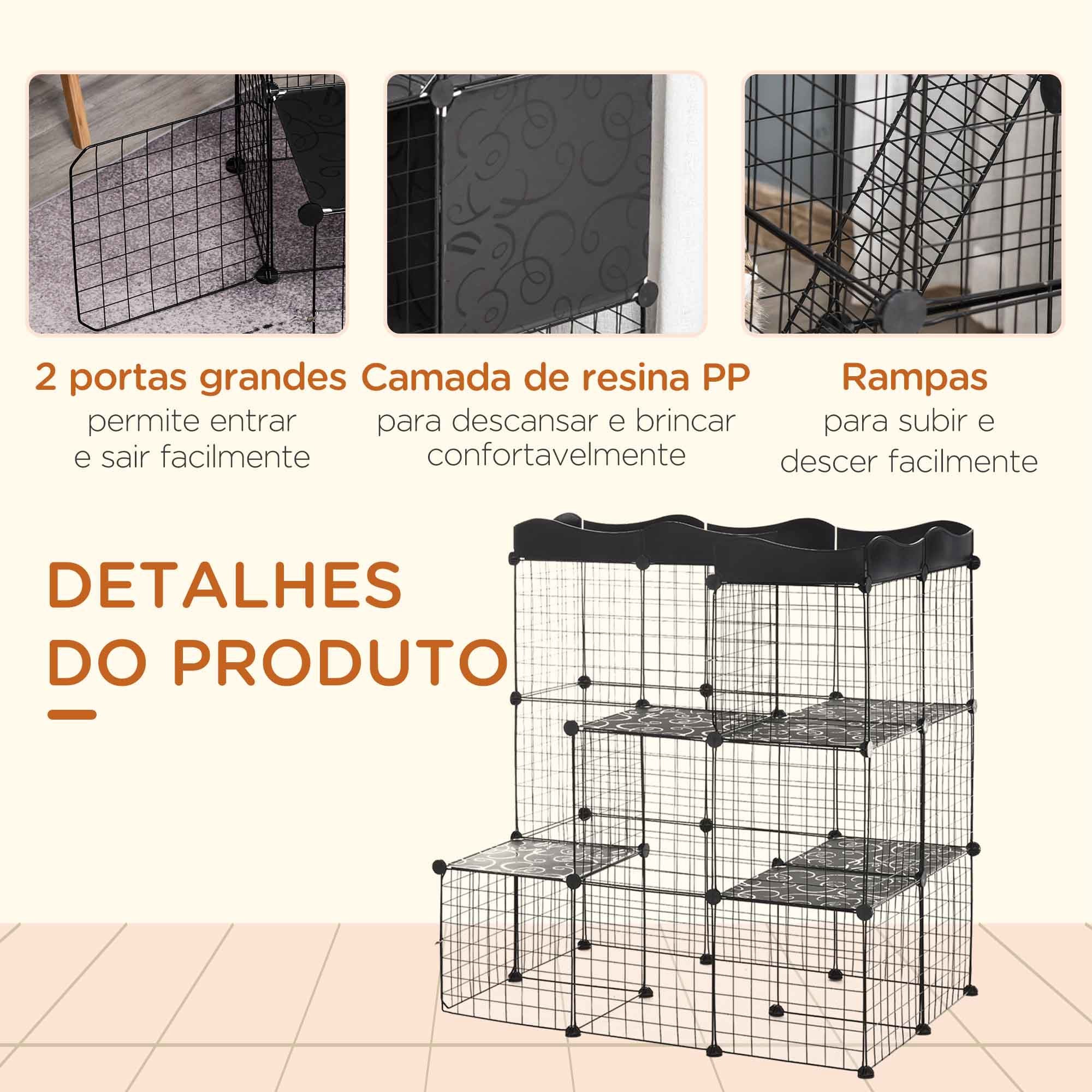 Recinto Metálico para Pequenos Animais 105x70x116 cm - Cor Preto
