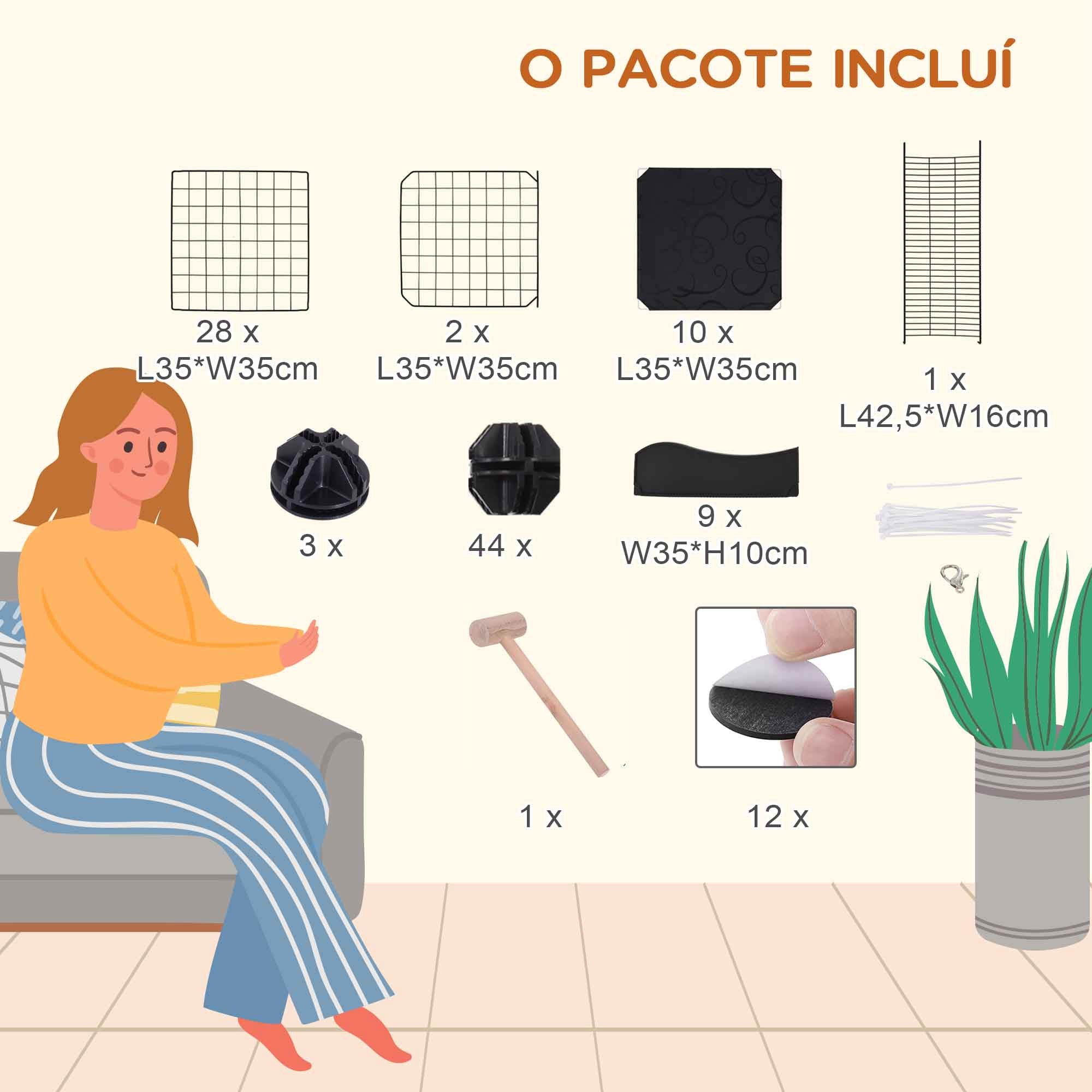 Recinto Metálico para Pequenos Animais 105x70x116 cm - Cor Preto