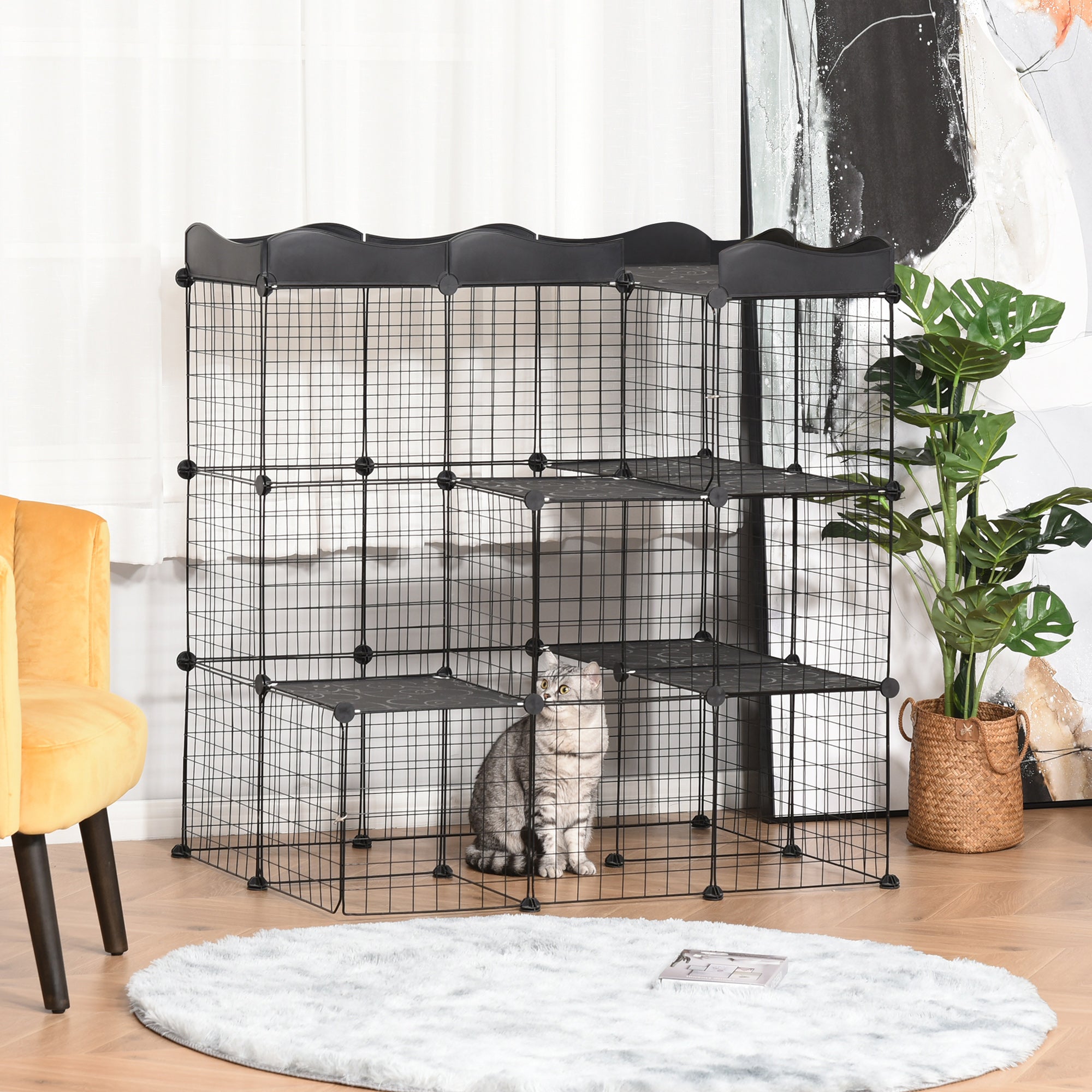 Recinto Metálico para Pequenos Animais 105x70x116 cm - Cor Preto