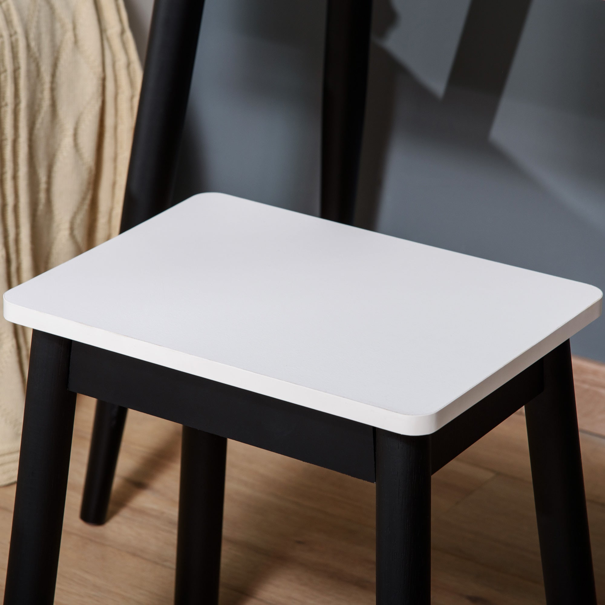Toucador de Maquilhagem com Banquinho Espelho Redondo 80x42x131cm Branco e Preto