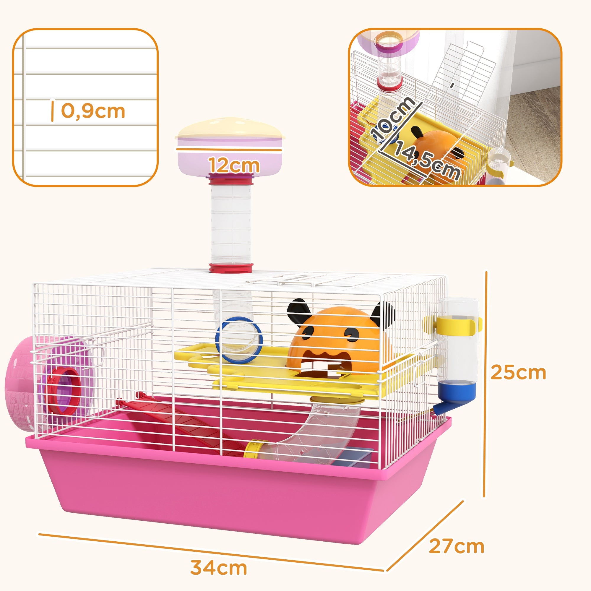 Gaiola para Hamsters Multicolor 34x27x25 cm - Branco, Rosa, Amarelo