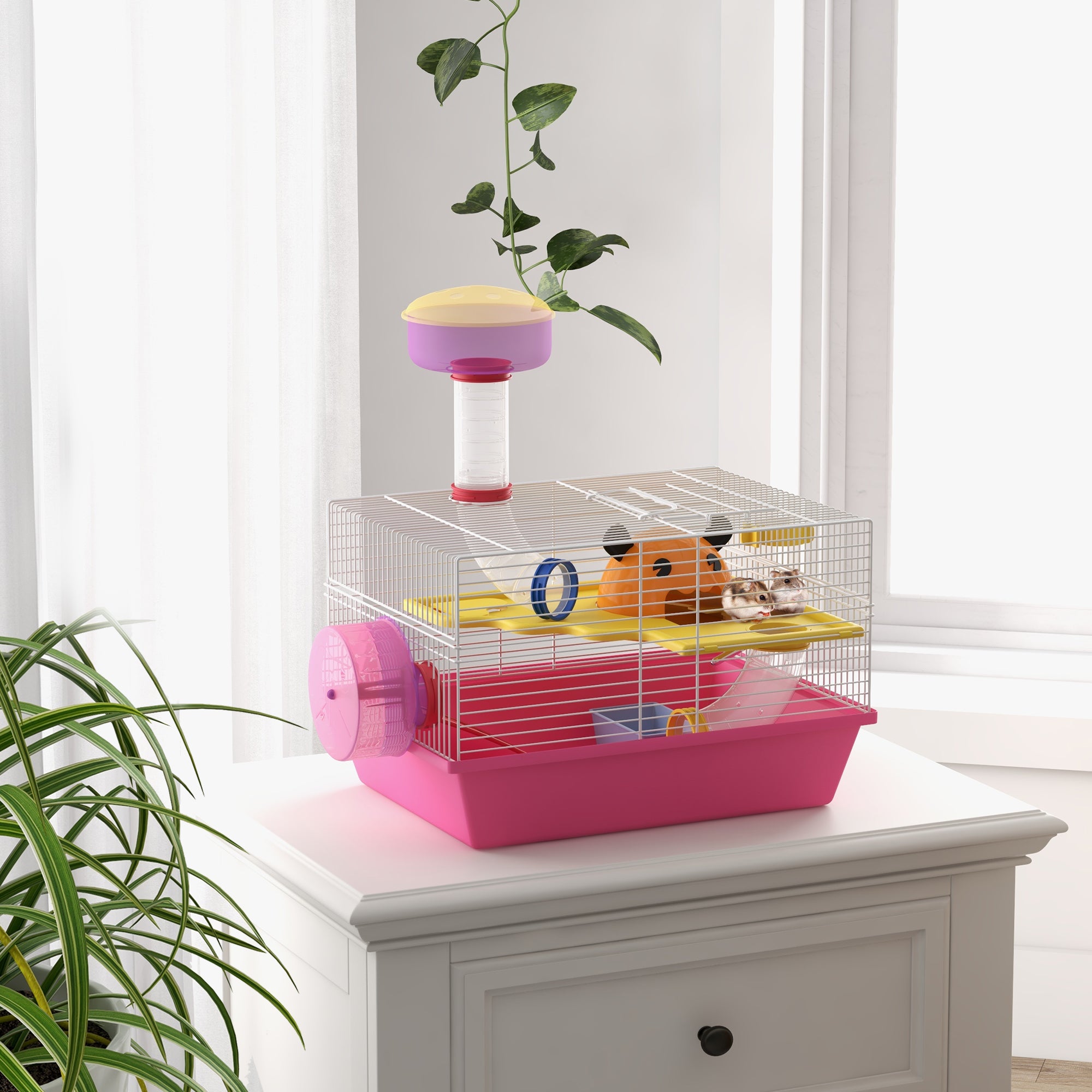 Gaiola para Hamsters Multicolor 34x27x25 cm - Branco, Rosa, Amarelo