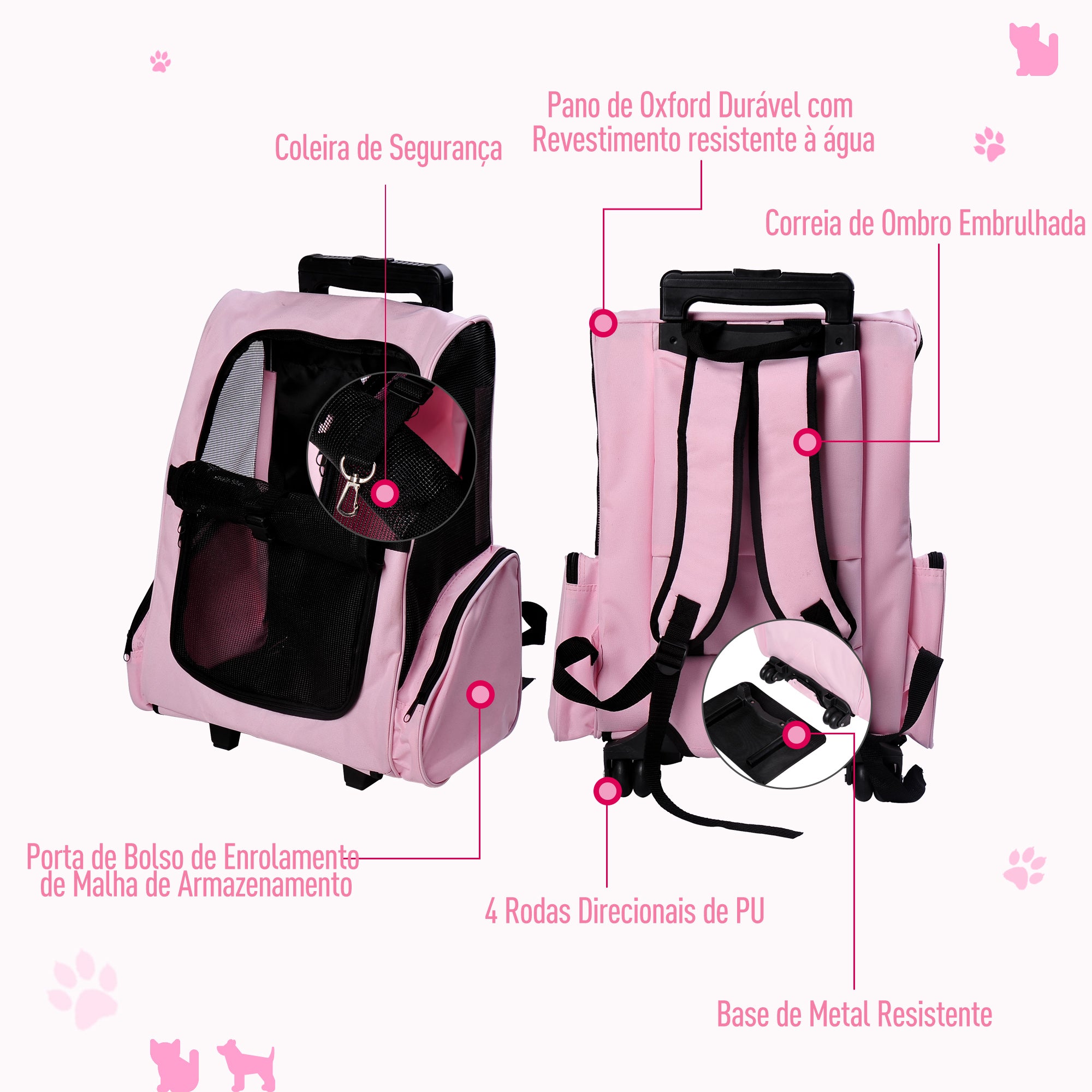 Transportadora 2 em 1 para Animais de Estimação - Rosa 42x25x55cm