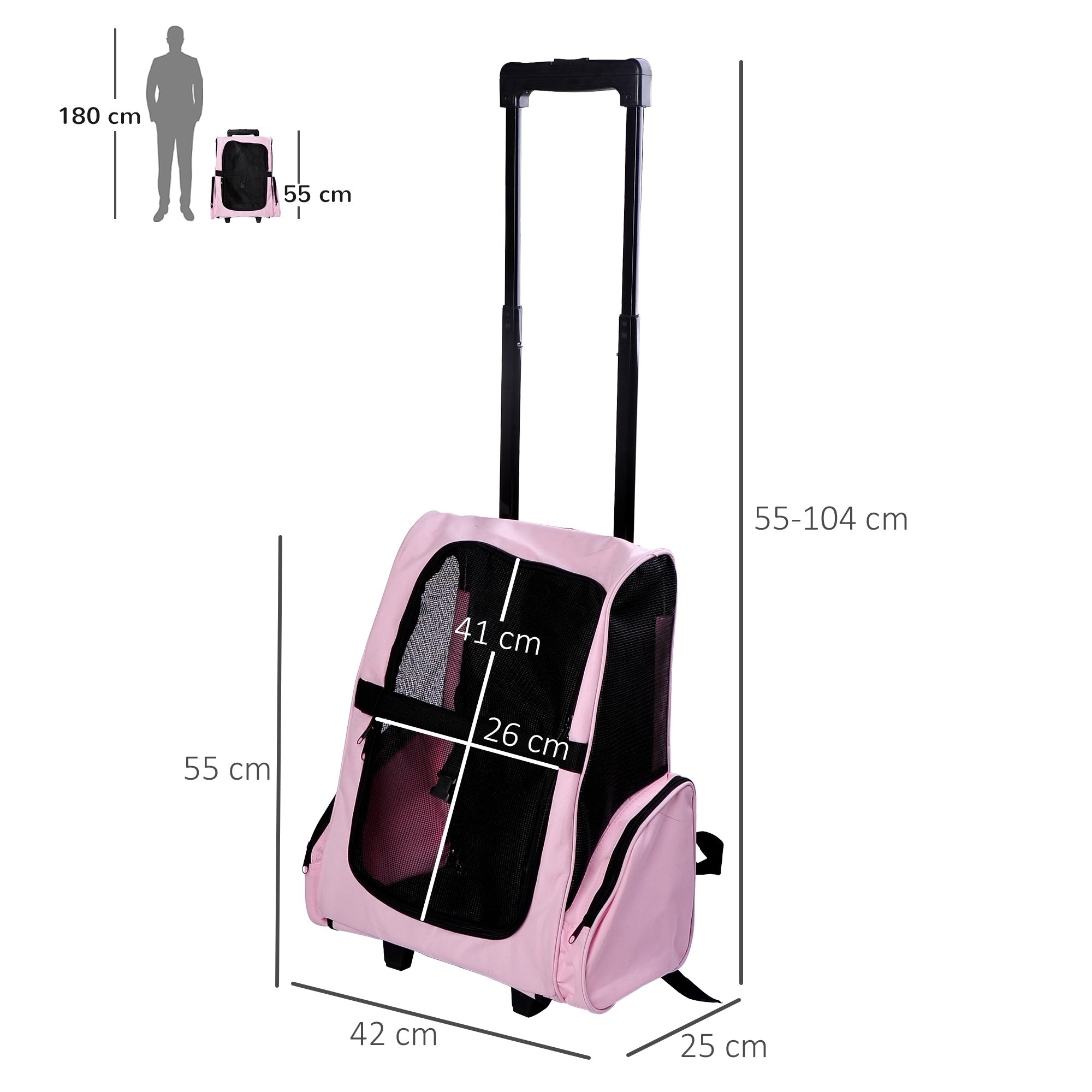 Transportadora 2 em 1 para Animais de Estimação - Rosa 42x25x55cm