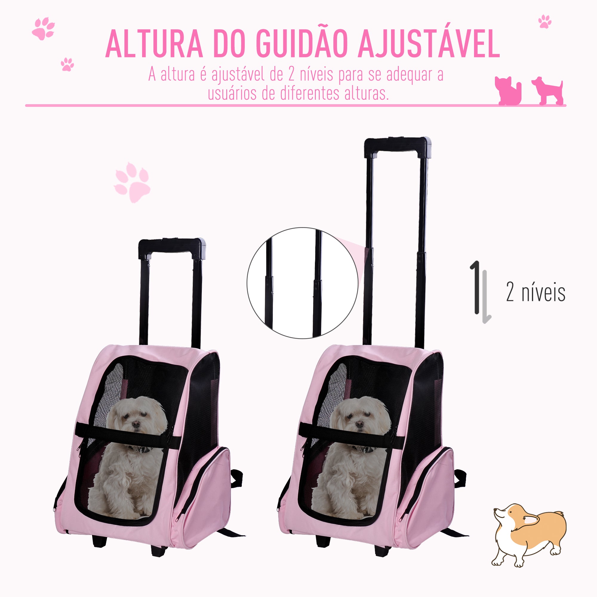 Transportadora 2 em 1 para Animais de Estimação - Rosa 42x25x55cm