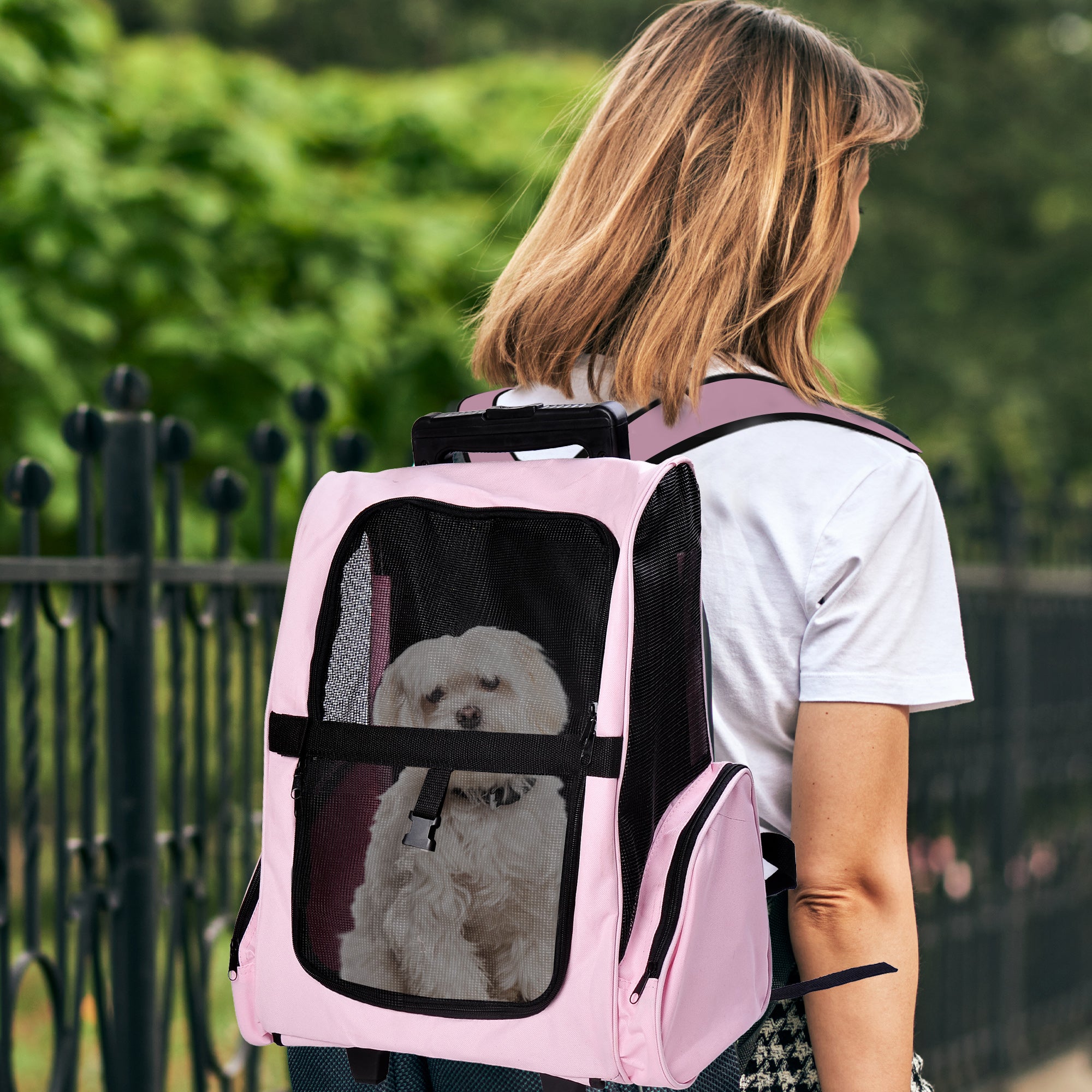 Transportadora 2 em 1 para Animais de Estimação - Rosa 42x25x55cm