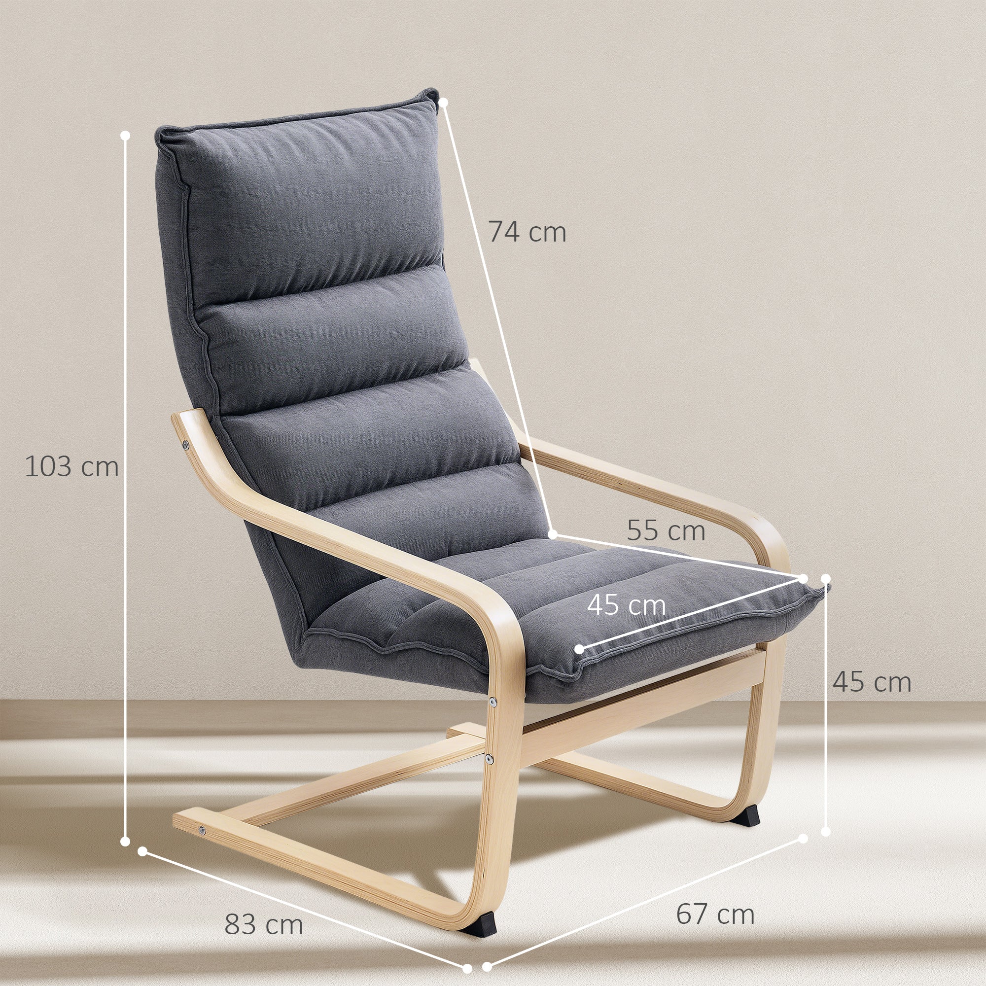 Poltrona de Sala de Estar Moderna 67x83x105 cm - Cinzento