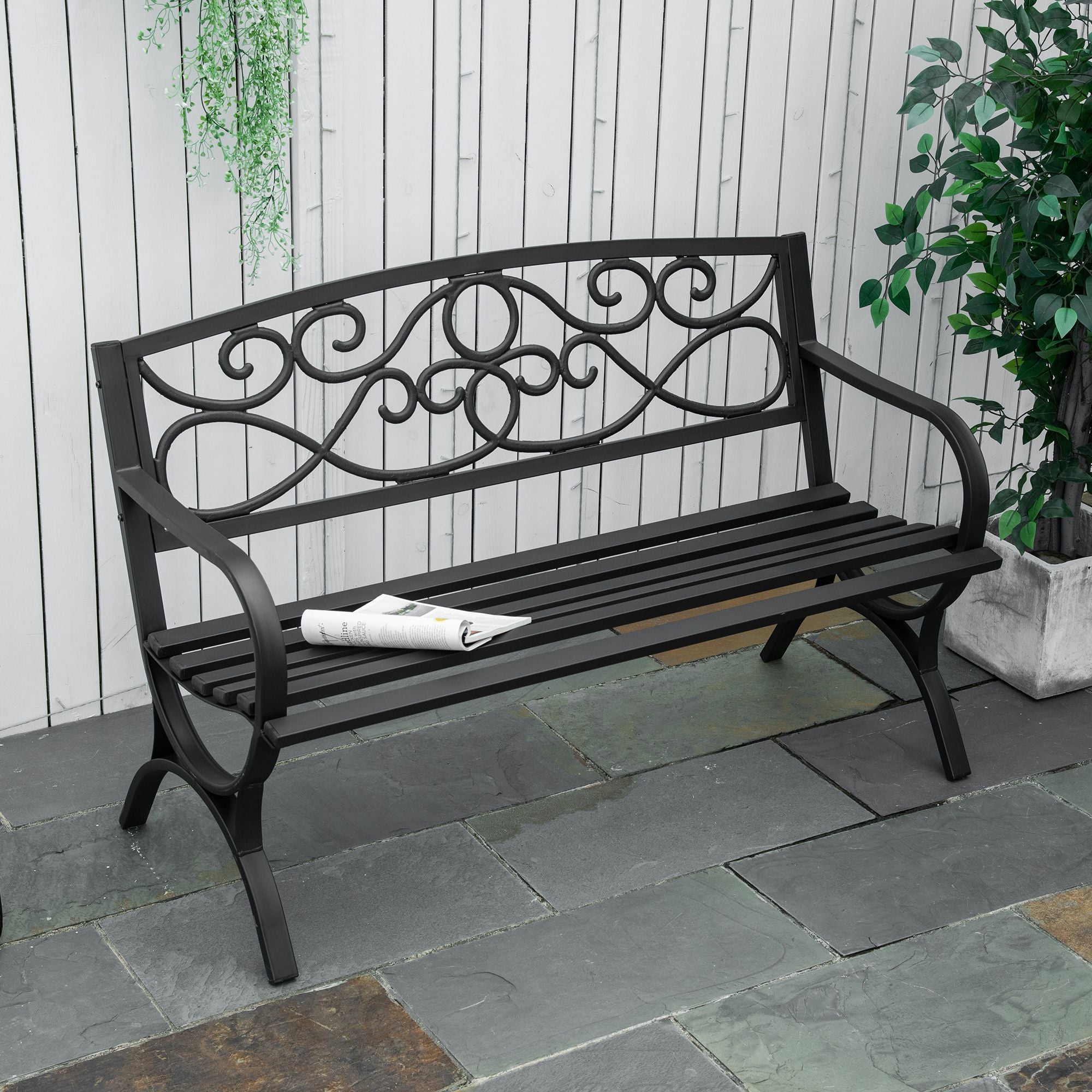 Banco de Jardim Vintage 128x58.5x85cm - Cor Preto