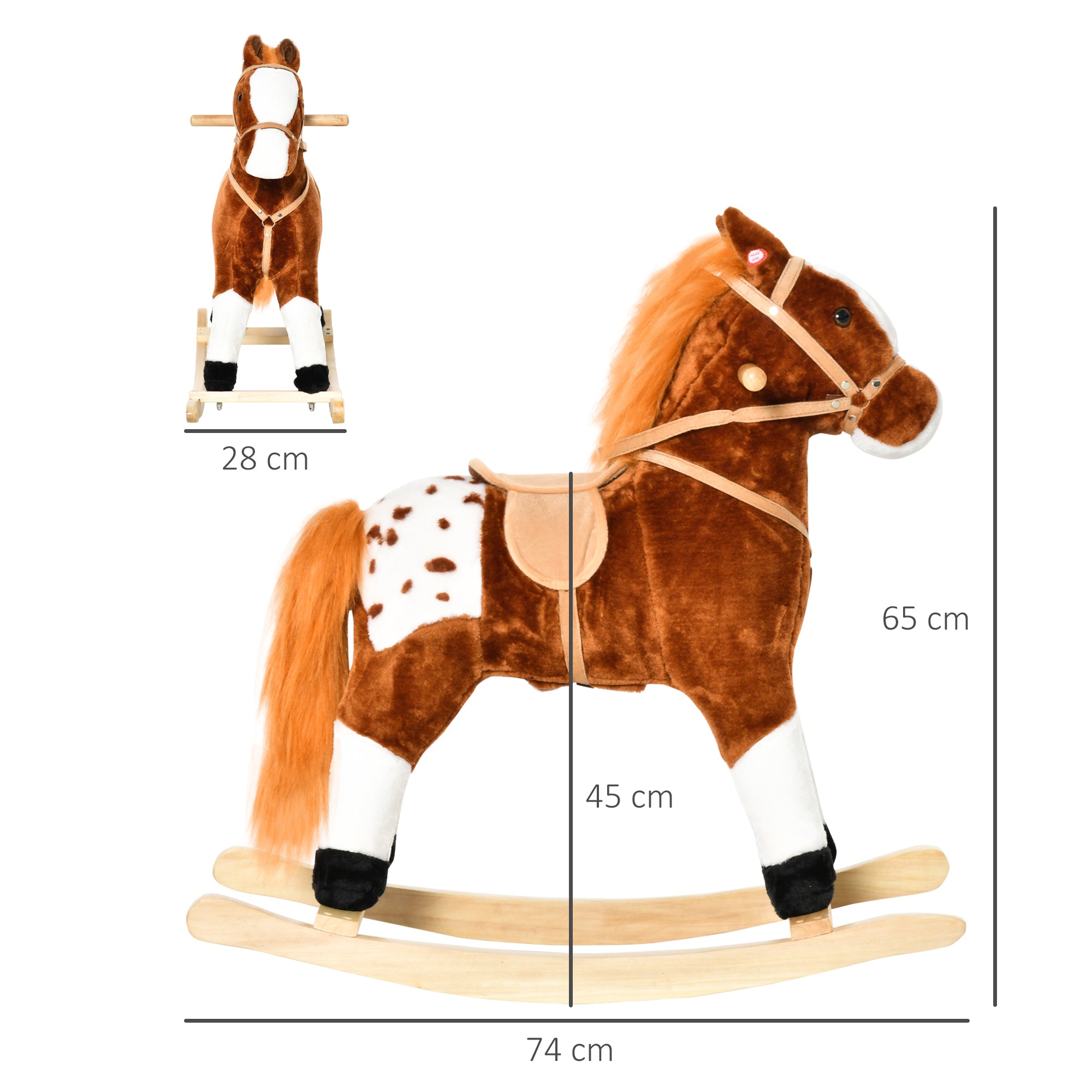 Cavalo Baloiço de Pelúcia Marrom 74x28x65 cm para Crianças entre 3-6 Anos