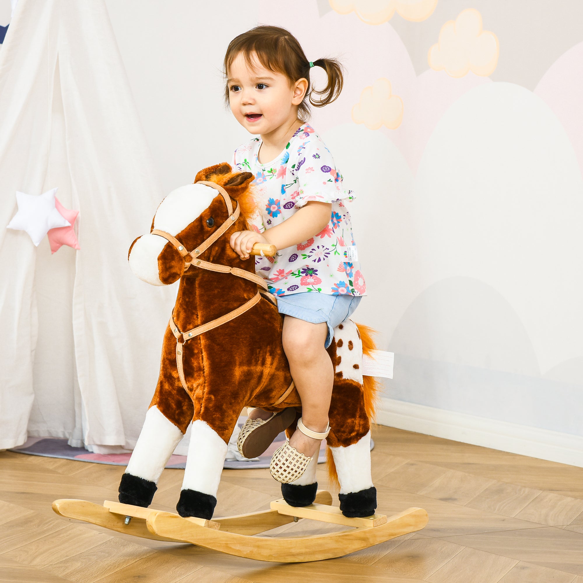 Cavalo Baloiço de Pelúcia Marrom 74x28x65 cm para Crianças entre 3-6 Anos