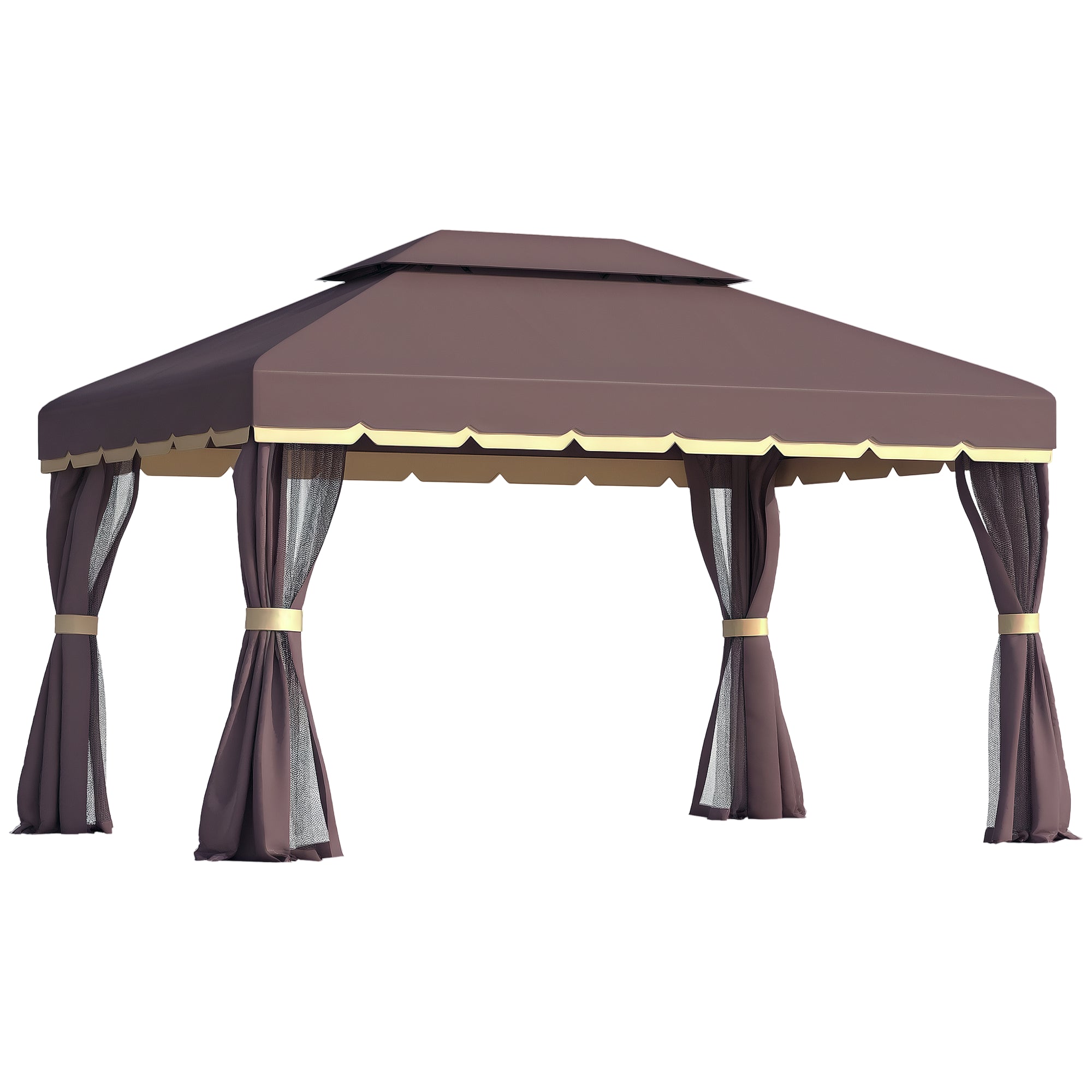 Pérgola de Jardim Marrom 390x290x280 cm com Teto Ventilado e Cortinas Laterais