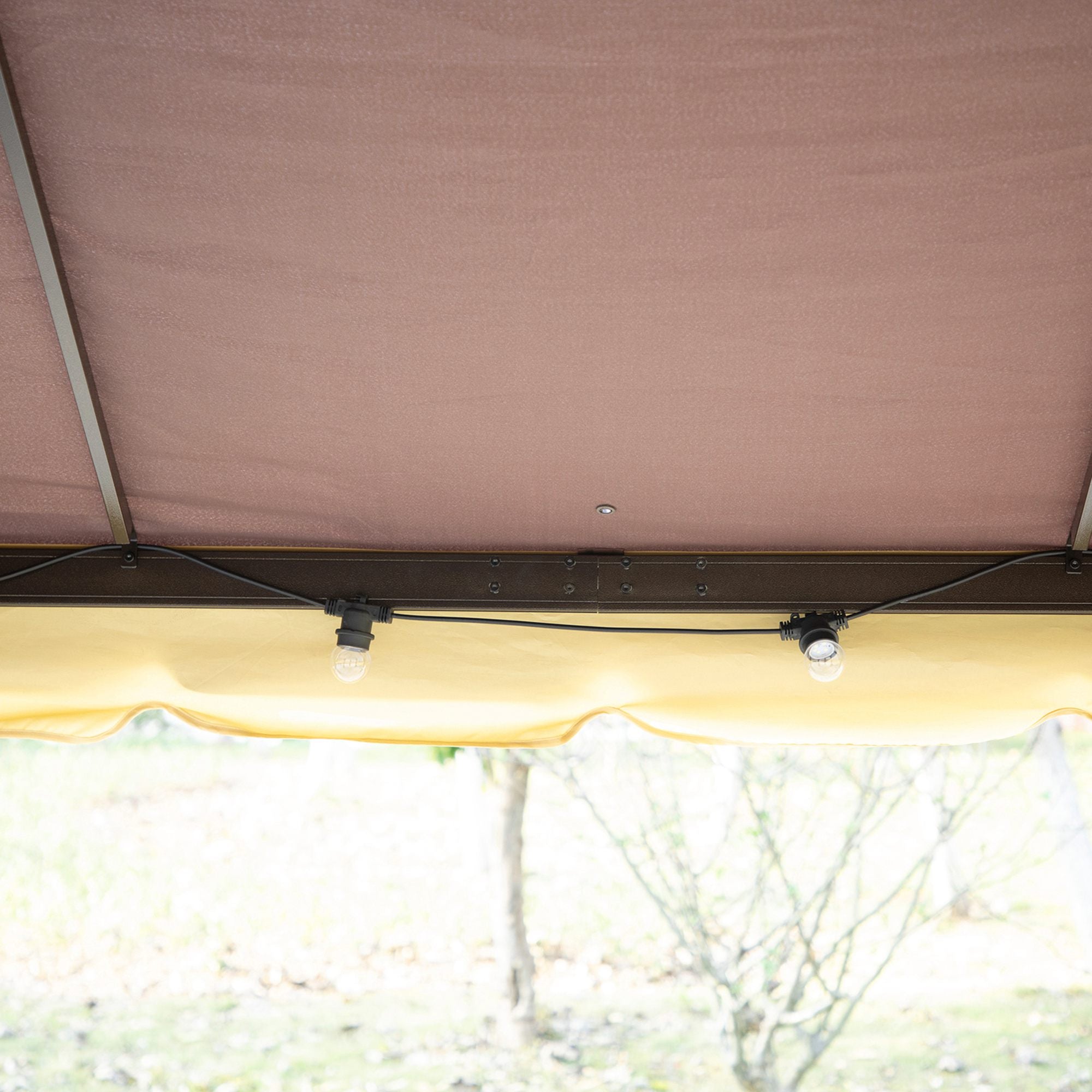 Pérgola de Jardim Marrom 390x290x280 cm com Teto Ventilado e Cortinas Laterais