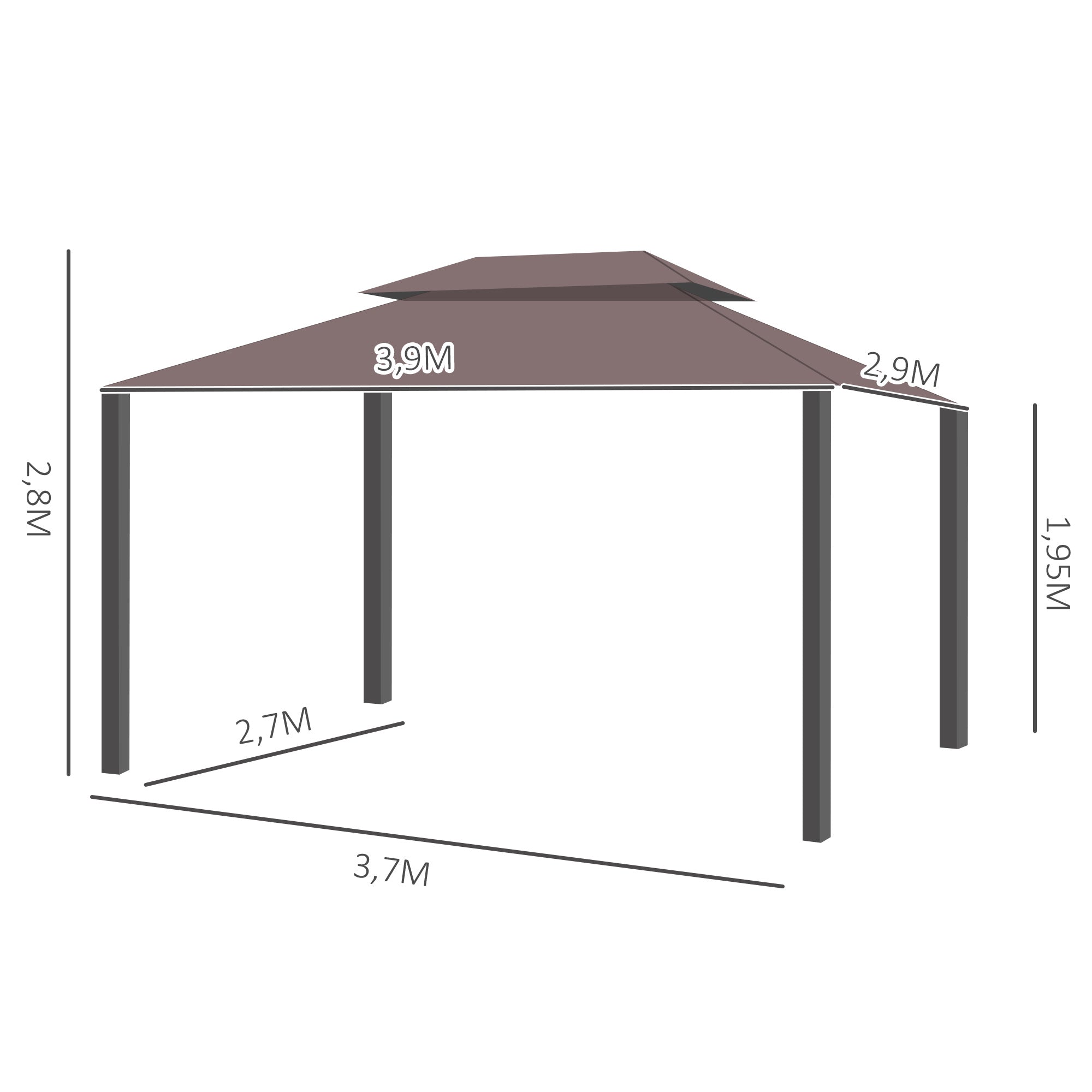 Pérgola de Jardim Marrom 390x290x280 cm com Teto Ventilado e Cortinas Laterais