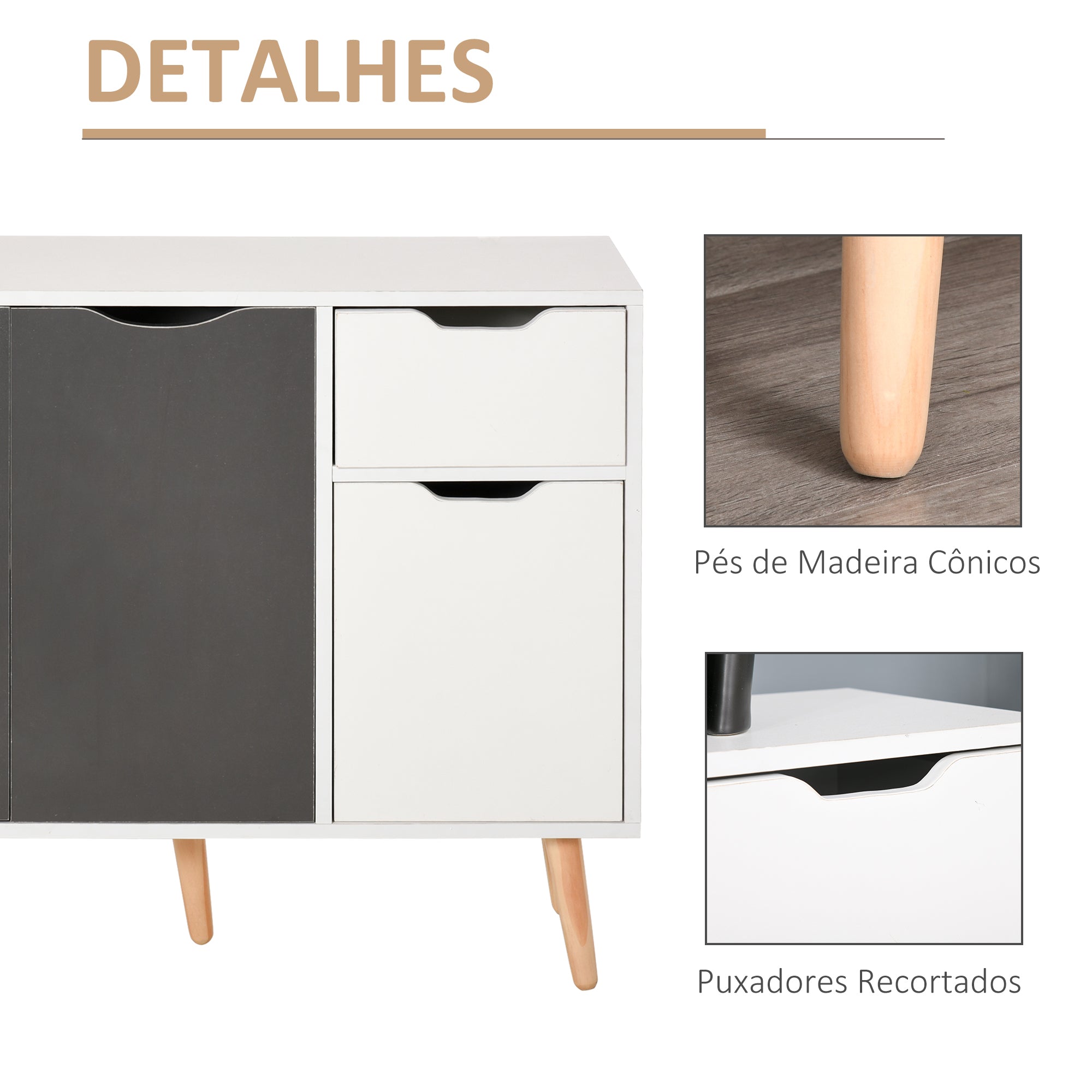 Aparador Móvel Auxiliar de Armazenamento 90x30x72 cm Cinza e Branco