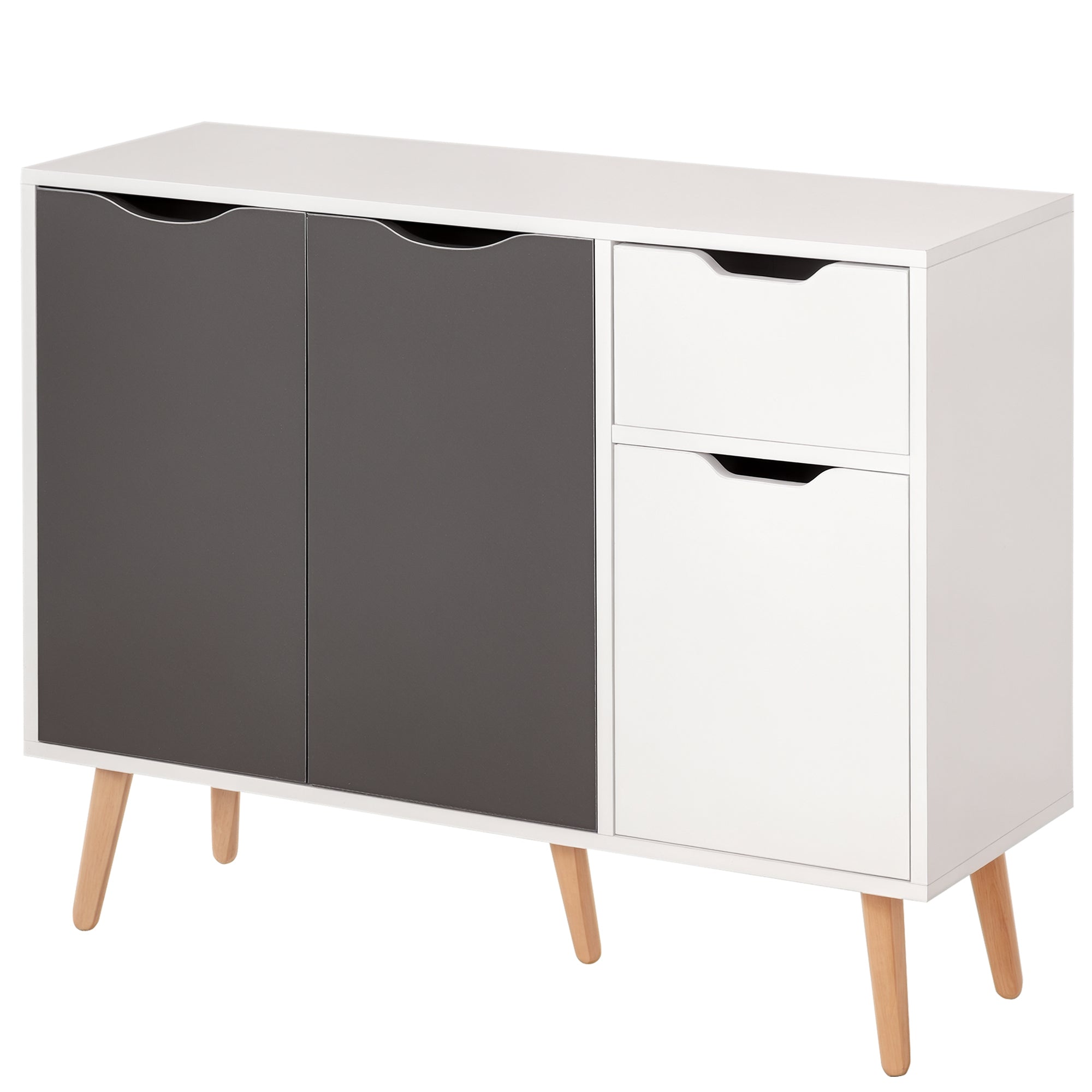 Aparador Móvel Auxiliar de Armazenamento 90x30x72 cm Cinza e Branco