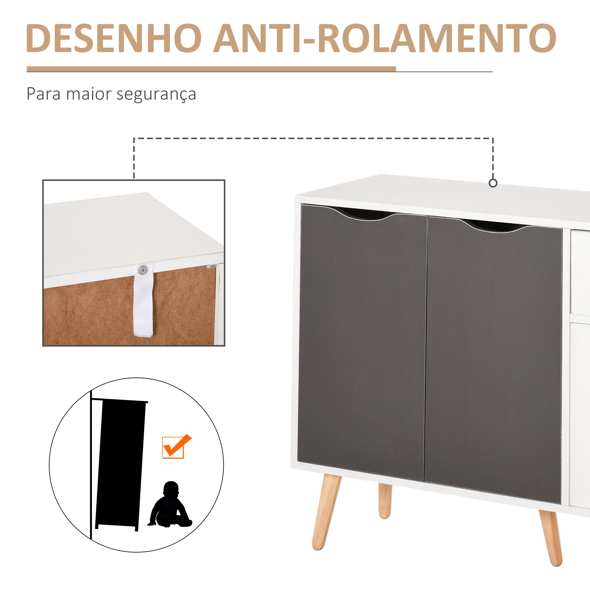 Aparador Móvel Auxiliar de Armazenamento 90x30x72 cm Cinza e Branco