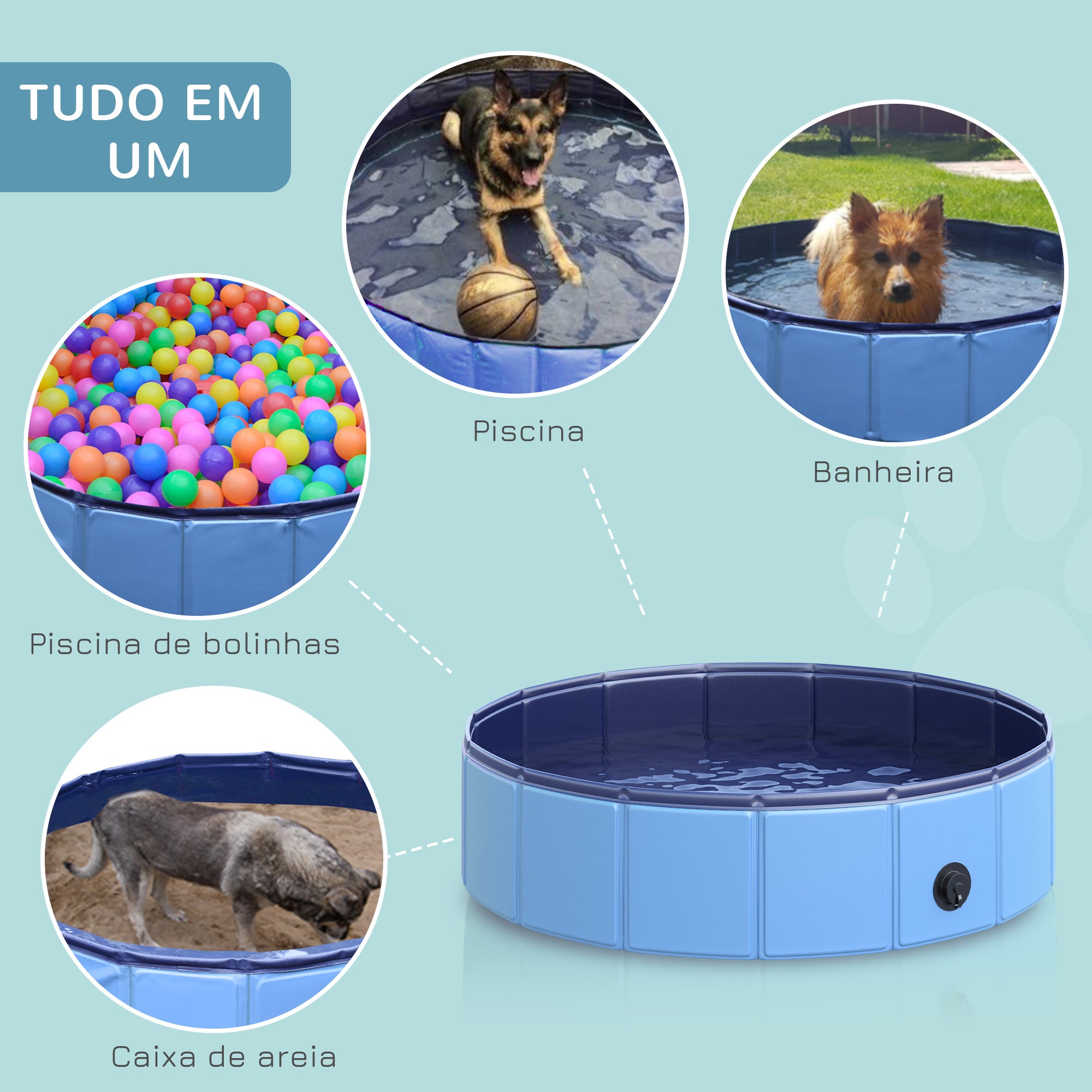 Piscina Dobrável para Animais de Estimação Ø80x20 cm Azul