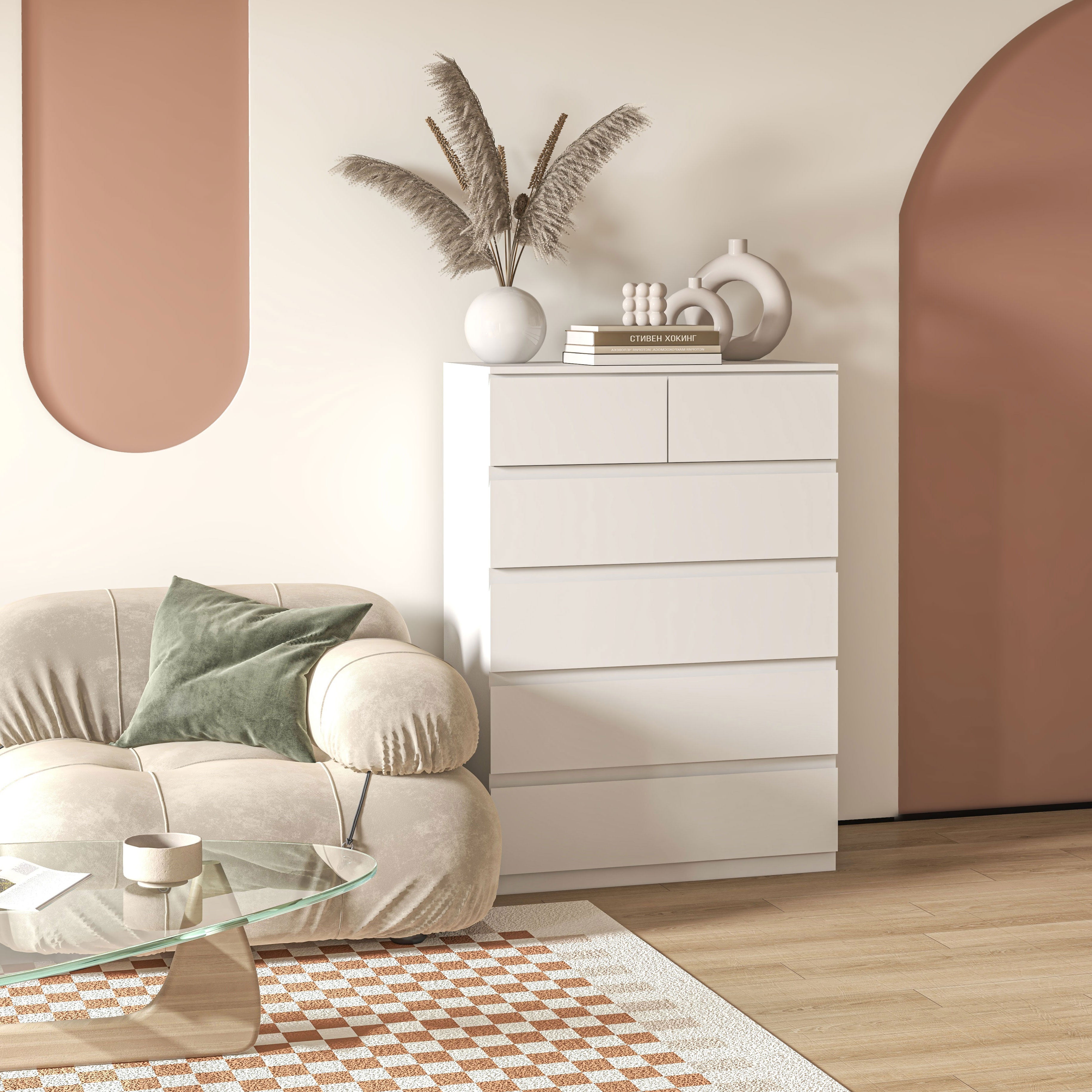 Cómoda Moderna 6 Gavetas 80x39x115 cm Branco