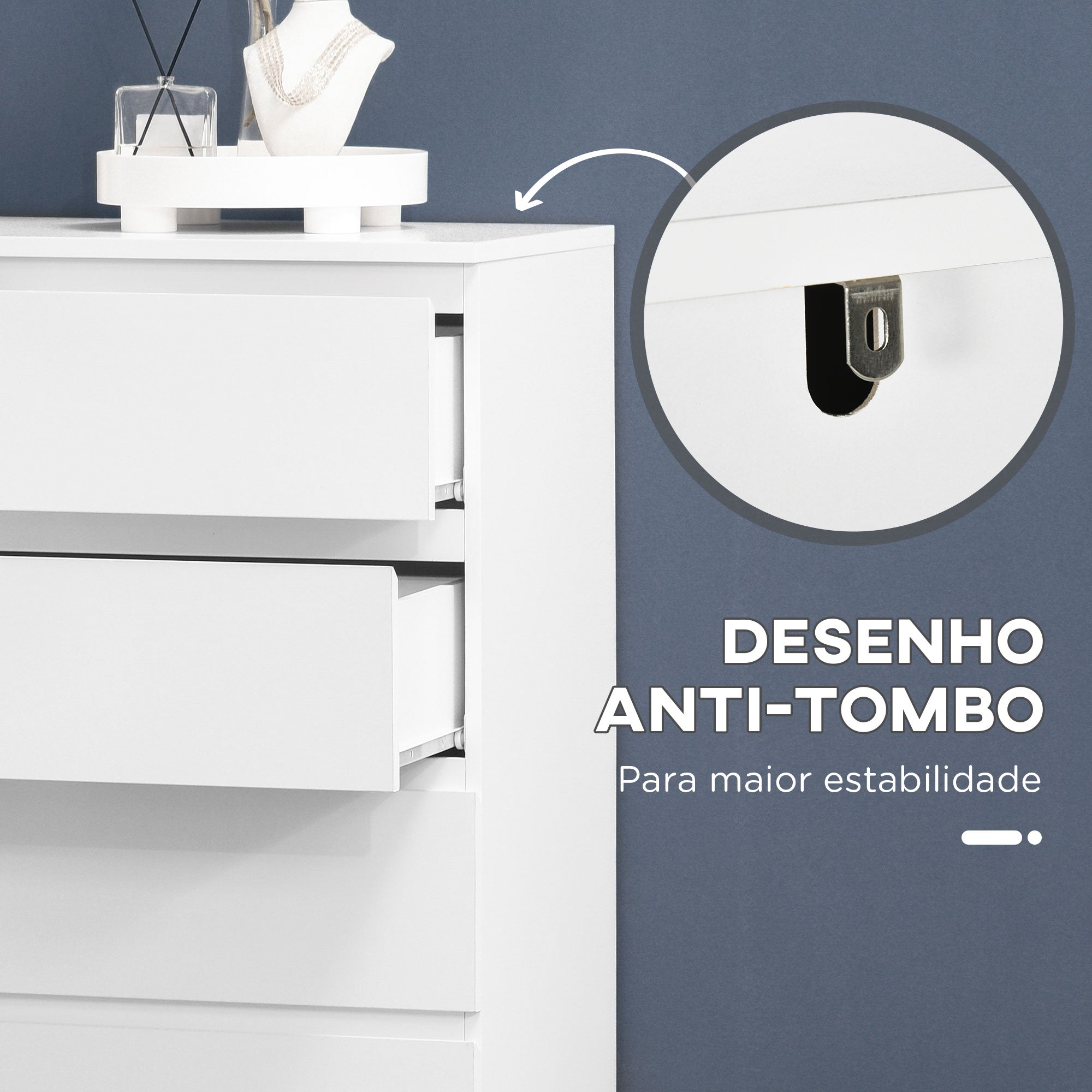 Cómoda Moderna 6 Gavetas 80x39x115 cm Branco