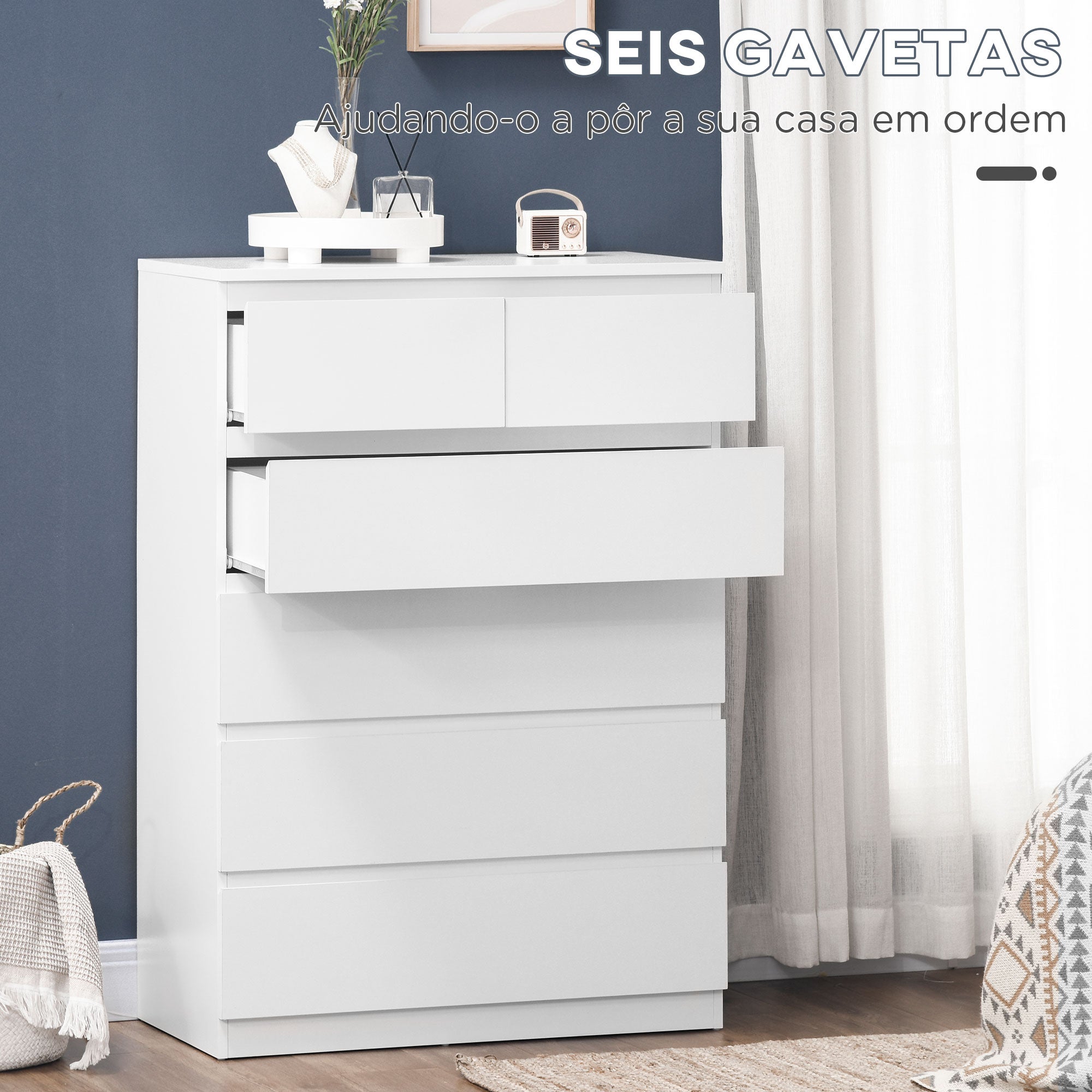Cómoda Moderna 6 Gavetas 80x39x115 cm Branco