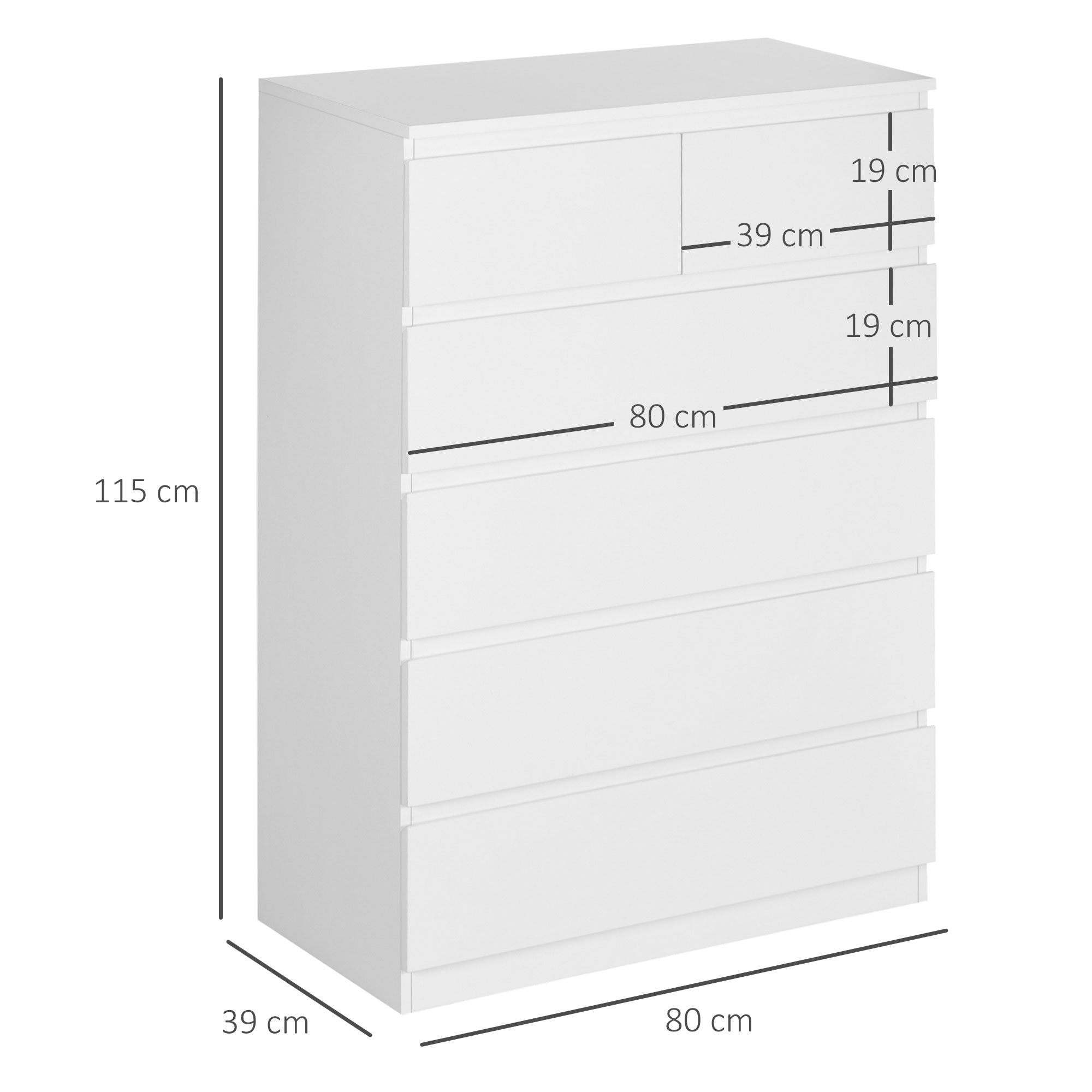 Cómoda Moderna 6 Gavetas 80x39x115 cm Branco