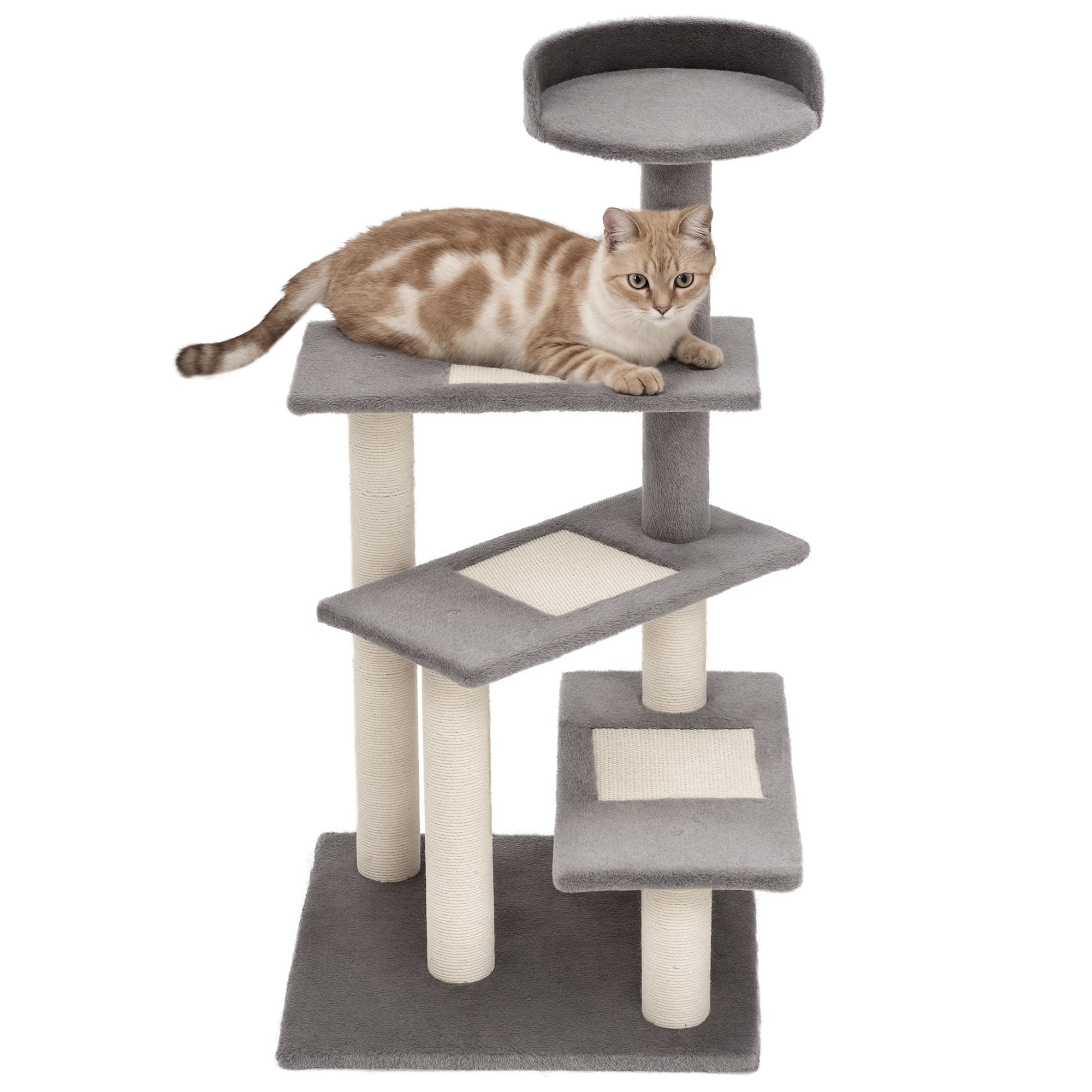 Arranhador para Gatos Centro de Atividades 3 Plataformas 48x48x101 cm Cor Bege e Cinzento