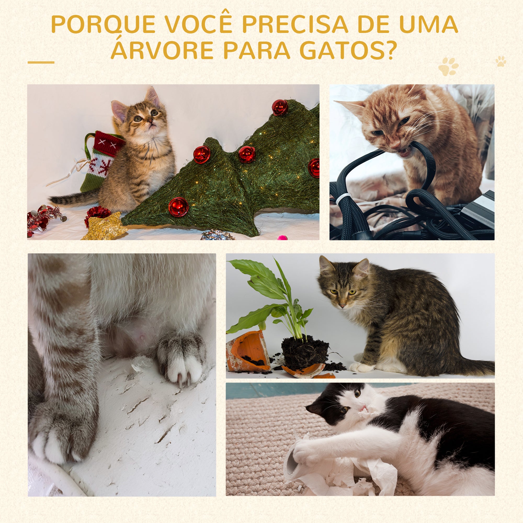 Arranhador para Gatos Centro de Atividades 3 Plataformas 48x48x101 cm Cor Bege e Cinzento