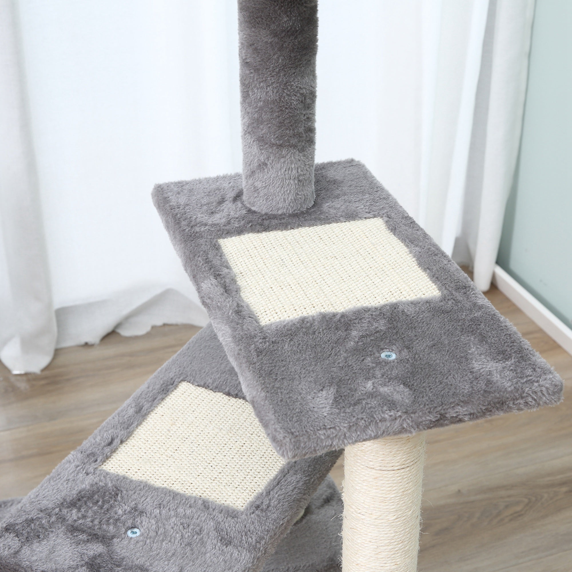 Arranhador para Gatos Centro de Atividades 3 Plataformas 48x48x101 cm Cor Bege e Cinzento