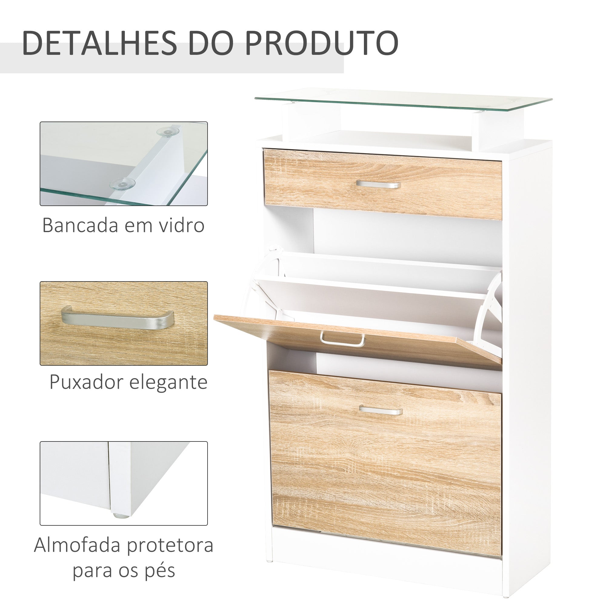 Sapateira Estreita para 12 Pares de Sapatos 60x24x105,5cm - Madeira e Branco