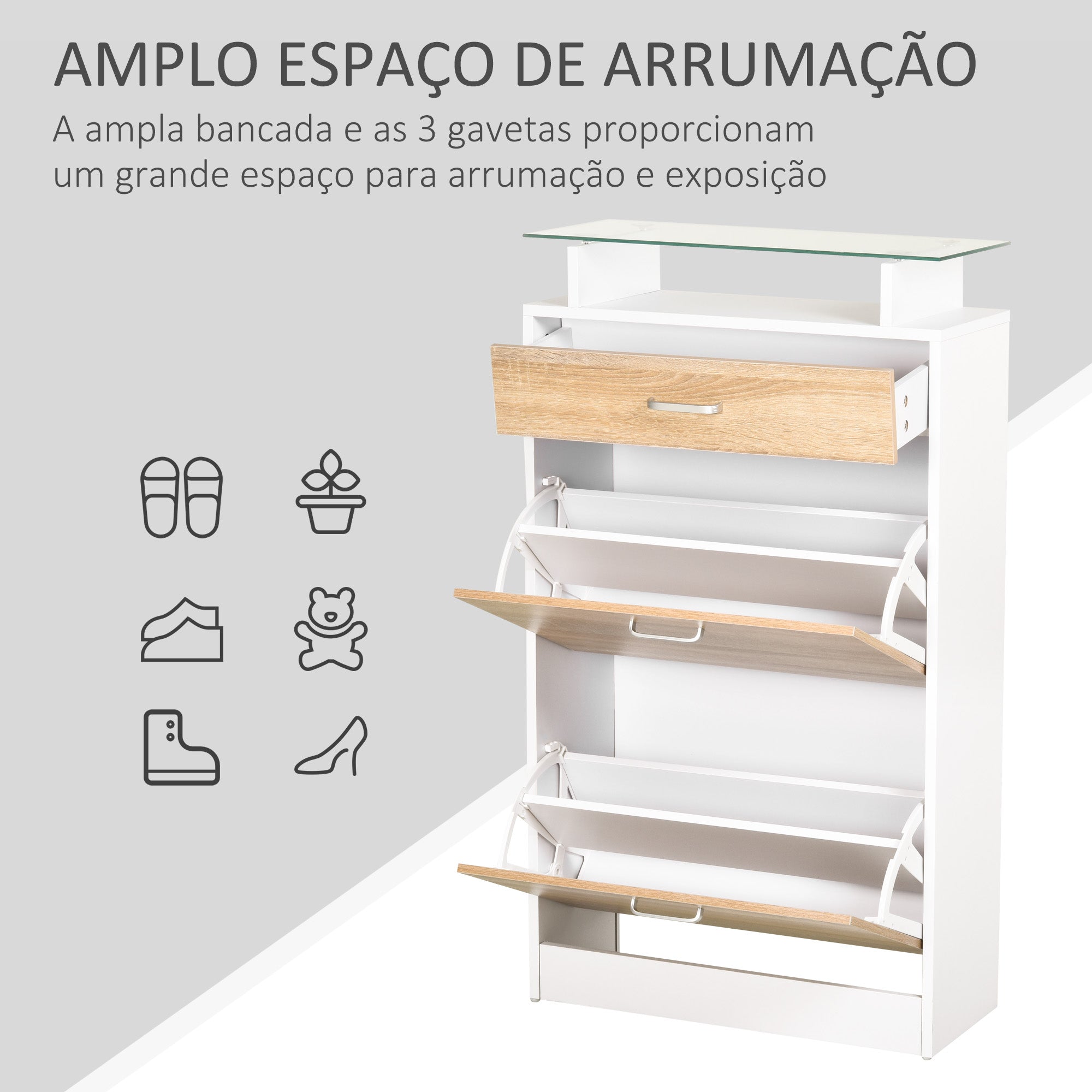 Sapateira Estreita para 12 Pares de Sapatos 60x24x105,5cm - Madeira e Branco