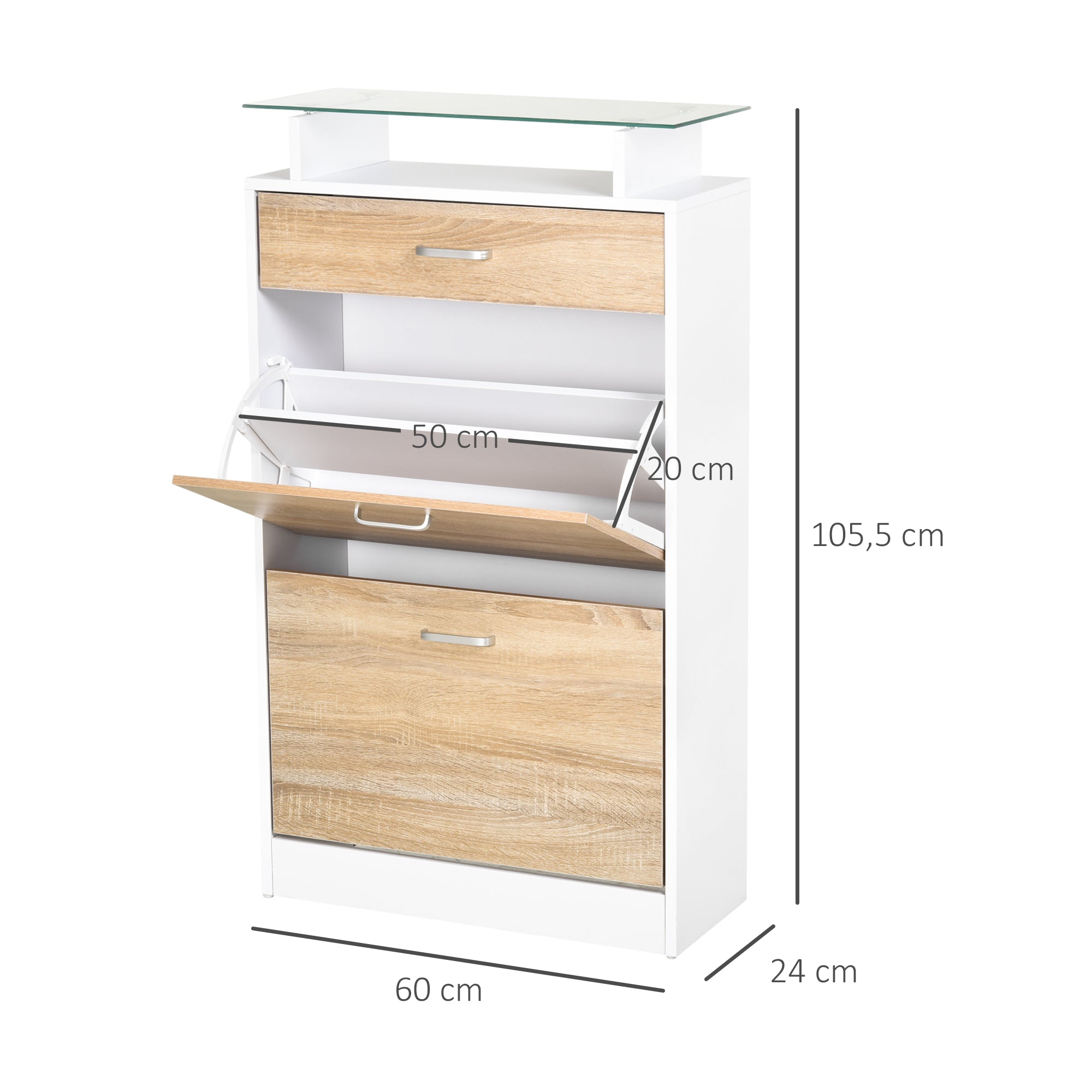 Sapateira Estreita para 12 Pares de Sapatos 60x24x105,5cm - Madeira e Branco
