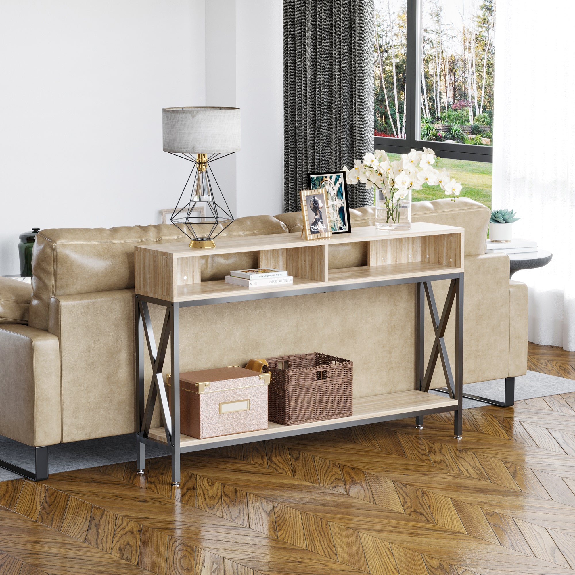 Mesa Consola Estilo Industrial Vintage 120x23,5x75cm Carvalho e Preto