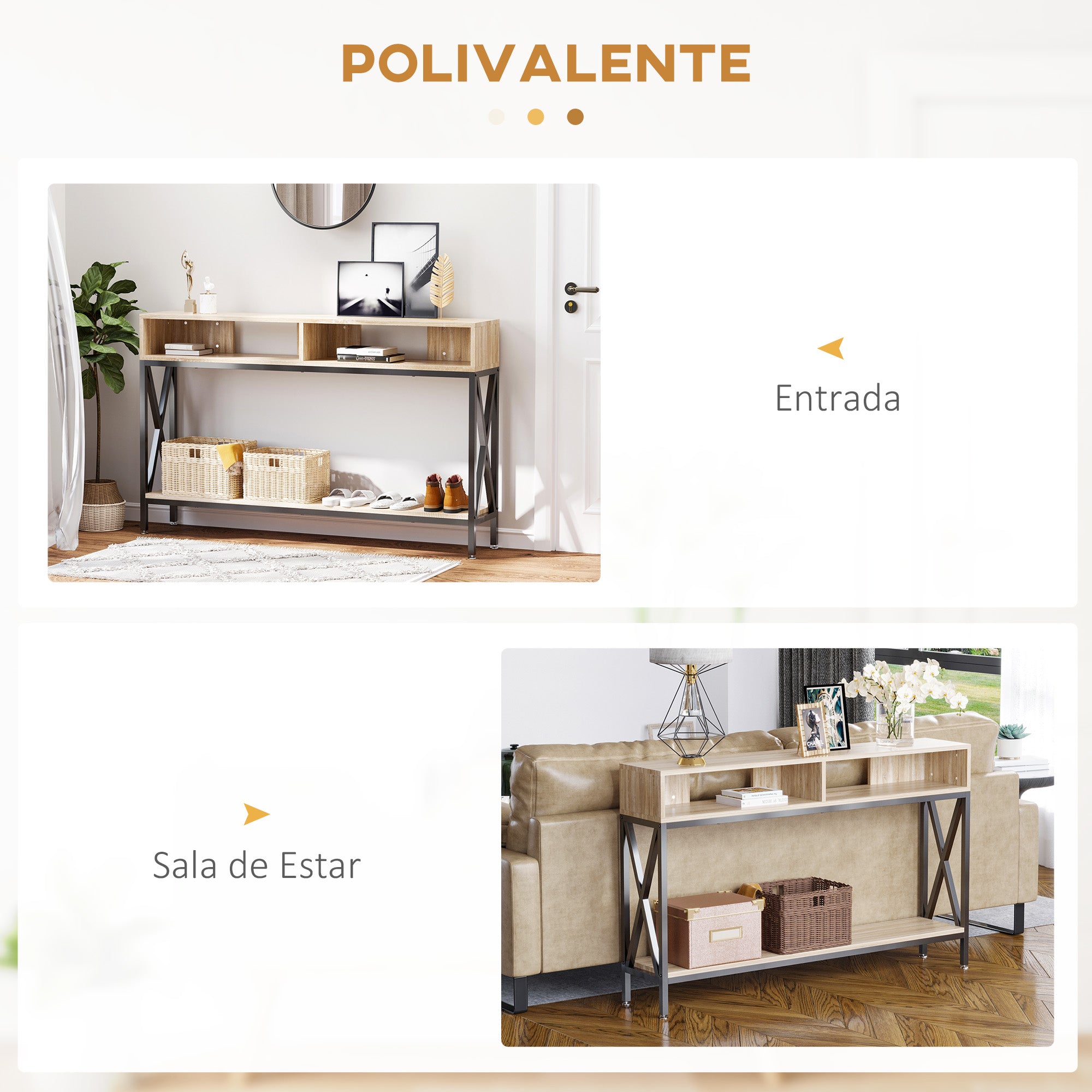 Mesa Consola Estilo Industrial Vintage 120x23,5x75cm Carvalho e Preto